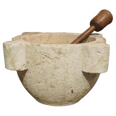 Oversized French 18th Century Carved and Hammered Stone Mortar with Pestle