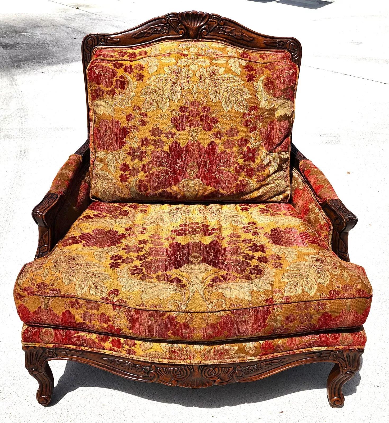 French Provincial Oversized French Chair & Ottoman Bergere