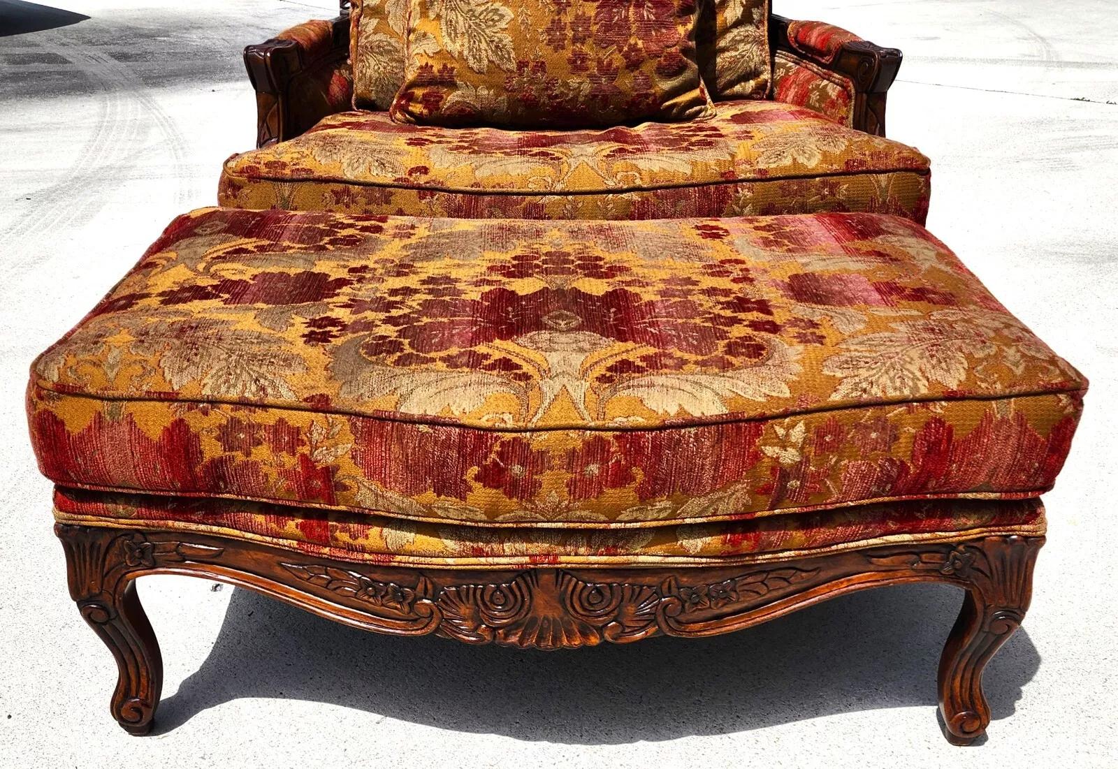 Oversized French Chair & Ottoman Bergere In Good Condition In Lake Worth, FL