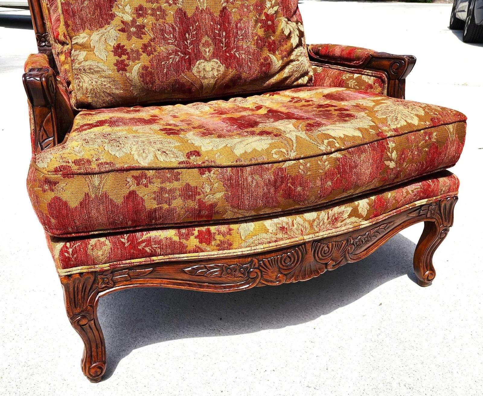 Cotton Oversized French Chair & Ottoman Bergere