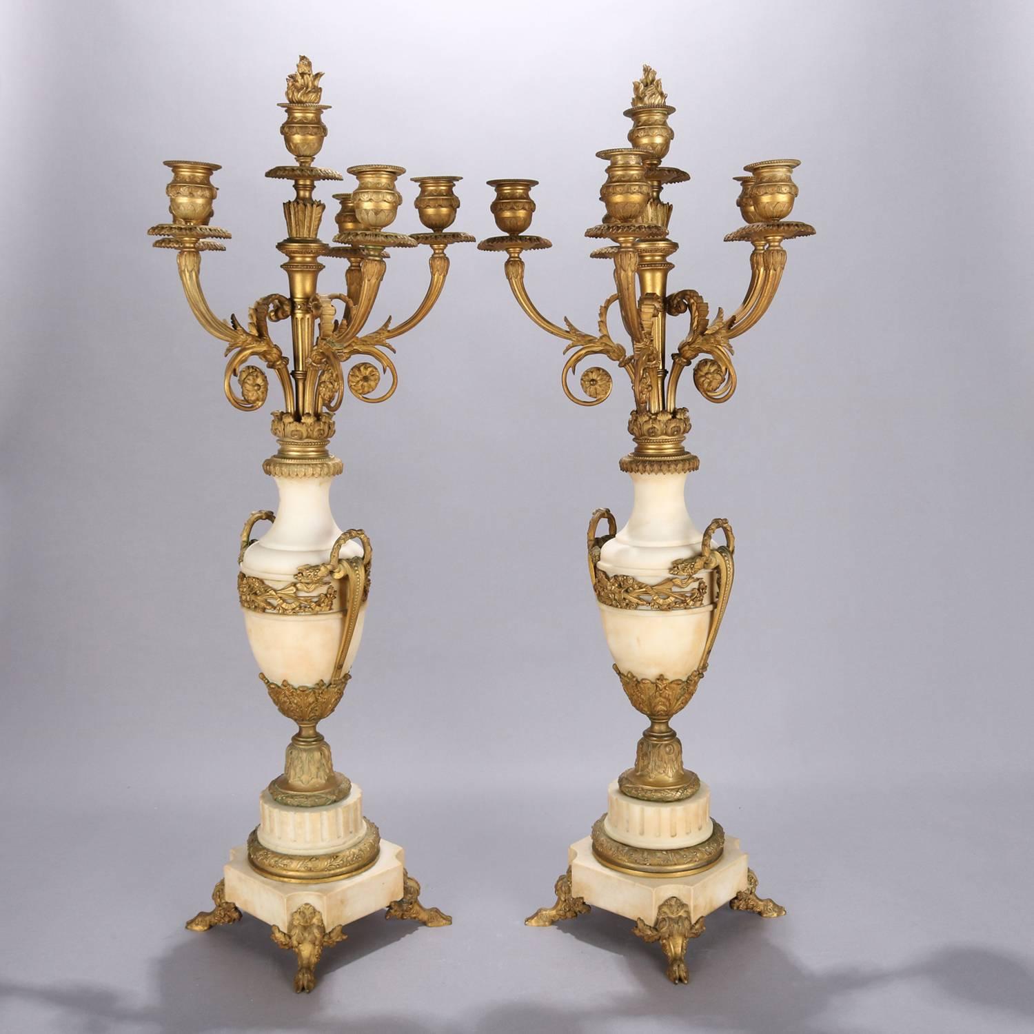 Oversized French Classical Urn Form Marble and Gilt Bronze Candelabras 7