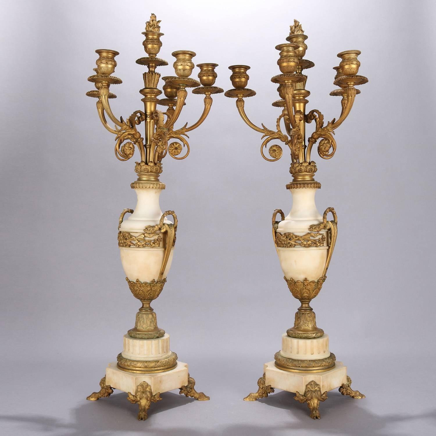 Oversized French Classical Urn Form Marble and Gilt Bronze Candelabras 8