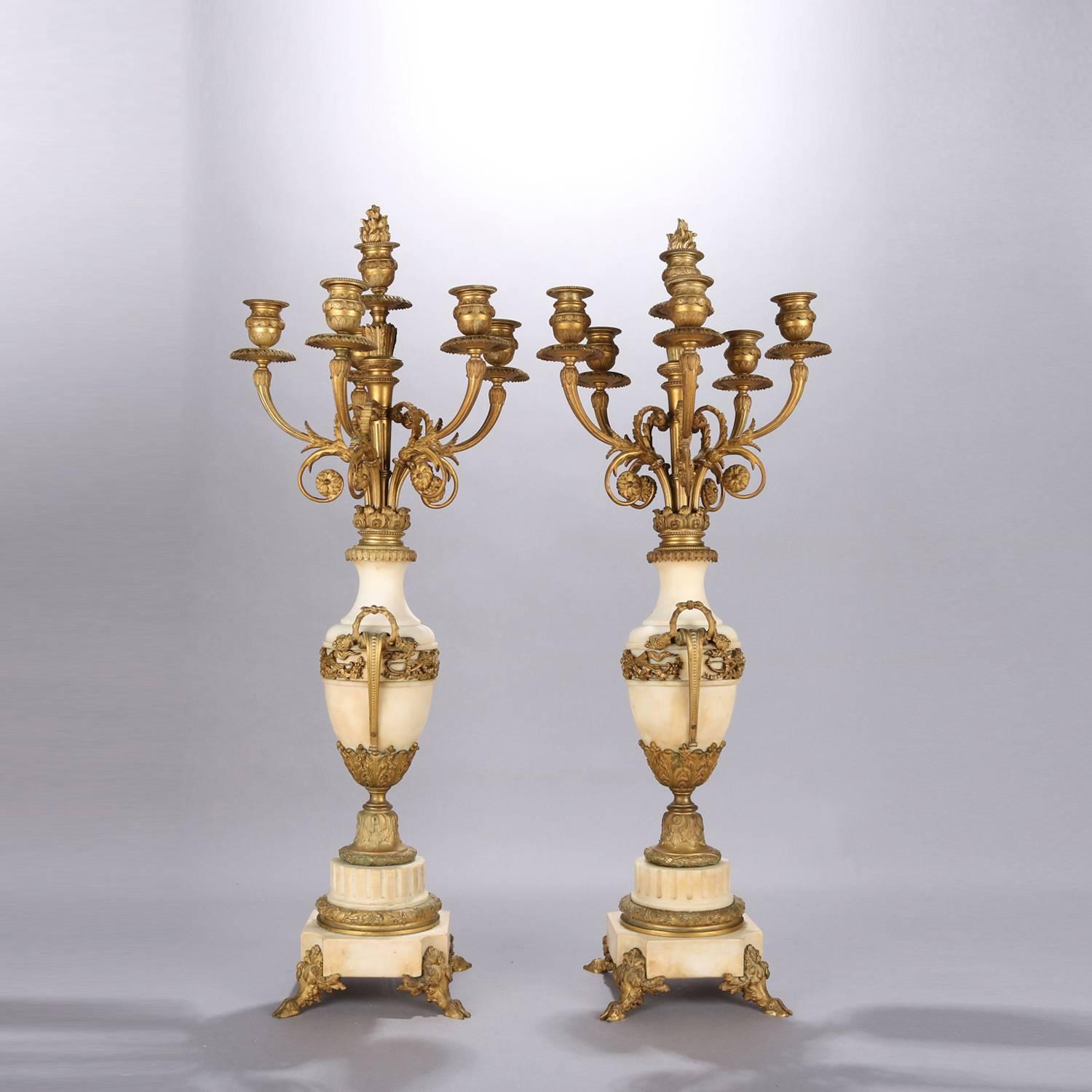 Oversized French Classical Urn Form Marble and Gilt Bronze Candelabras 9