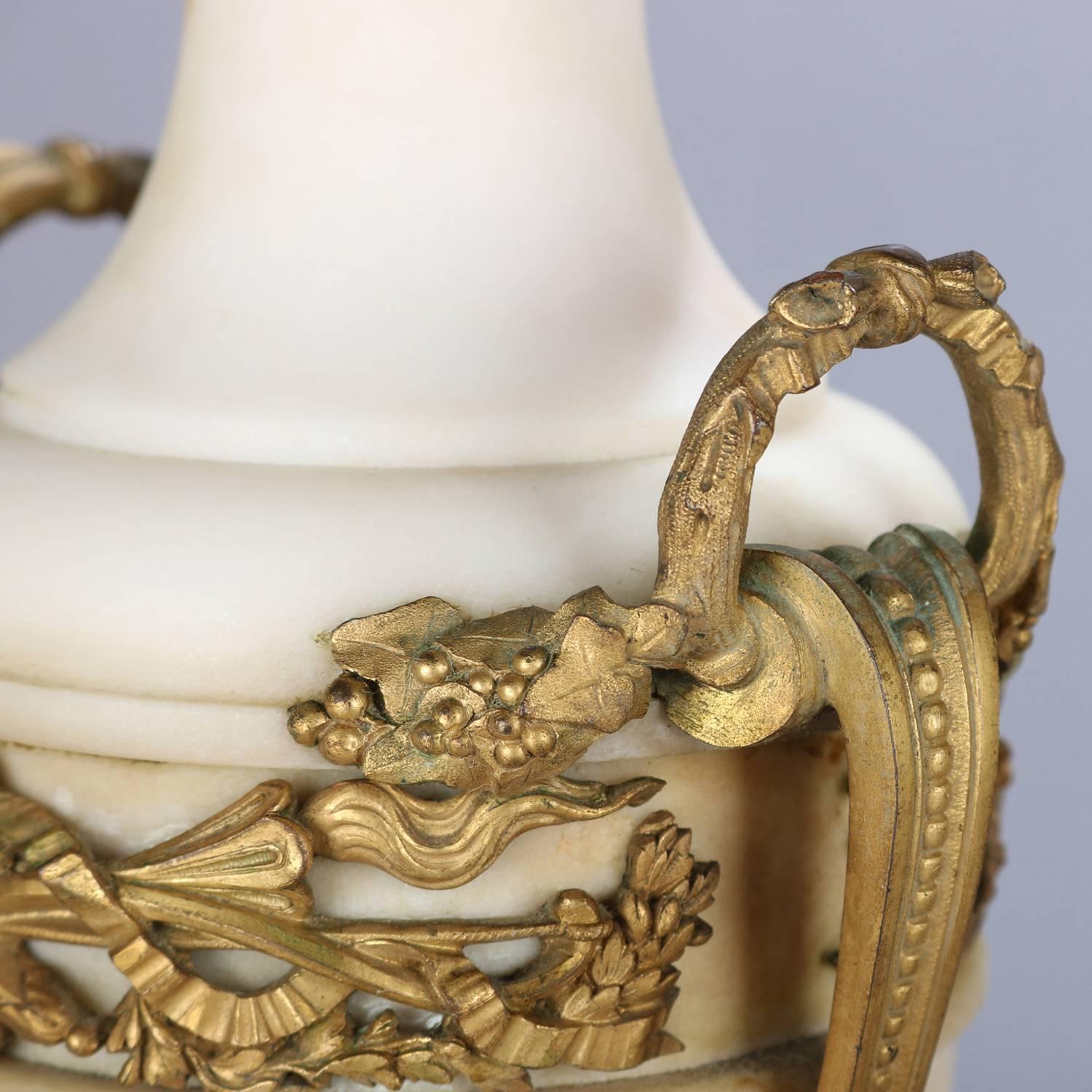 Oversized French Classical Urn Form Marble and Gilt Bronze Candelabras In Good Condition In Big Flats, NY