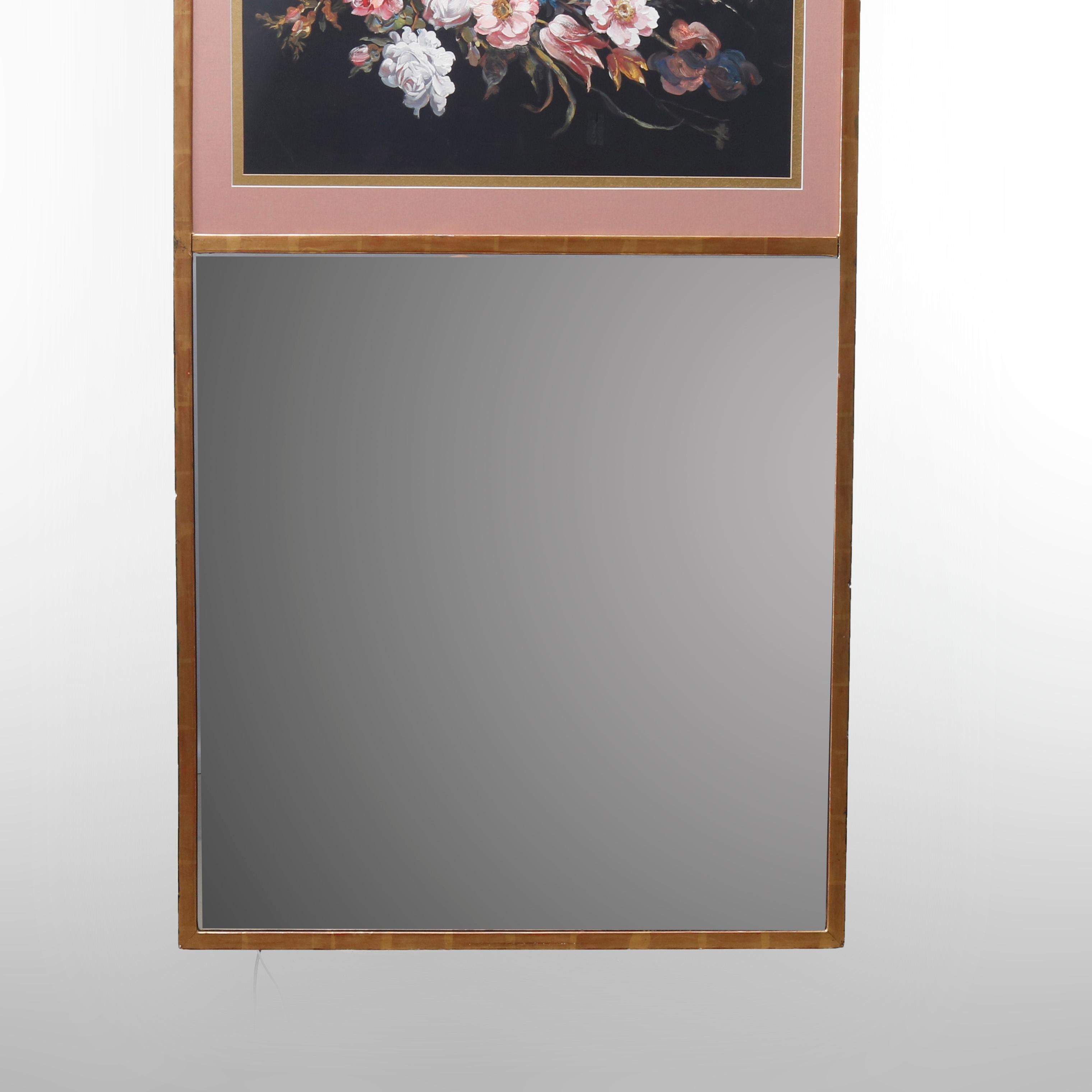 Oversized French Giltwood Trumeau Mirror with Floral Print, 20th Century 1