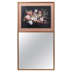 Oversized French Giltwood Trumeau Mirror with Floral Print, 20th Century