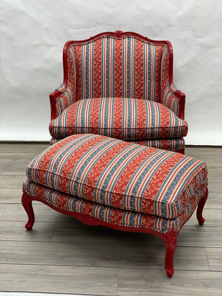Oversized French Louis XV Style Bergere Chair with Ottoman For Sale at ...