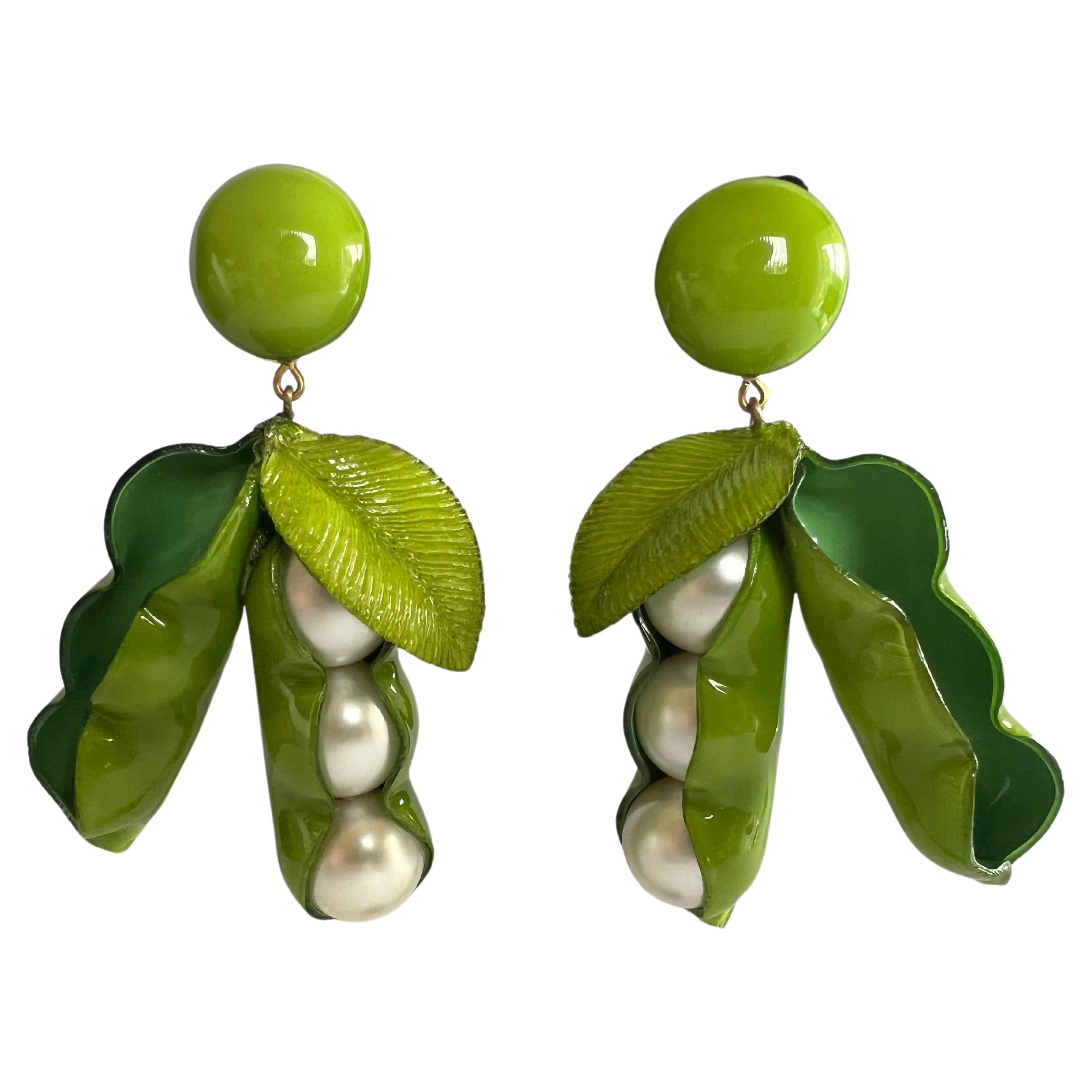Oversized French Peapod Statement Earrings  For Sale