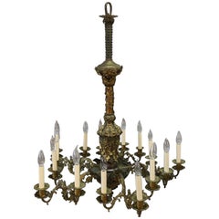 Oversized French Rococo Bronzed and Foliate Form 15-Light Chandelier, circa 1890