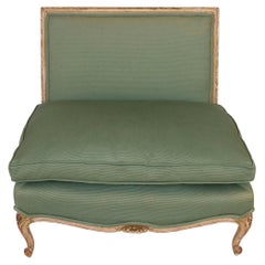 Oversized French Slipper Chair Upholstered in Green Faille