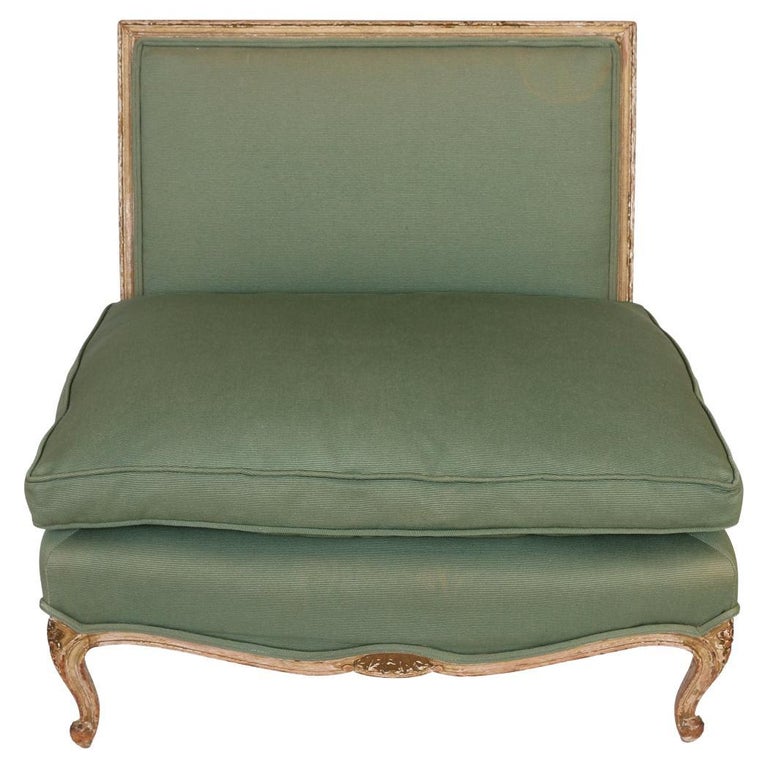 Oversized French Slipper Chair Upholstered in Green Faille at 1stDibs
