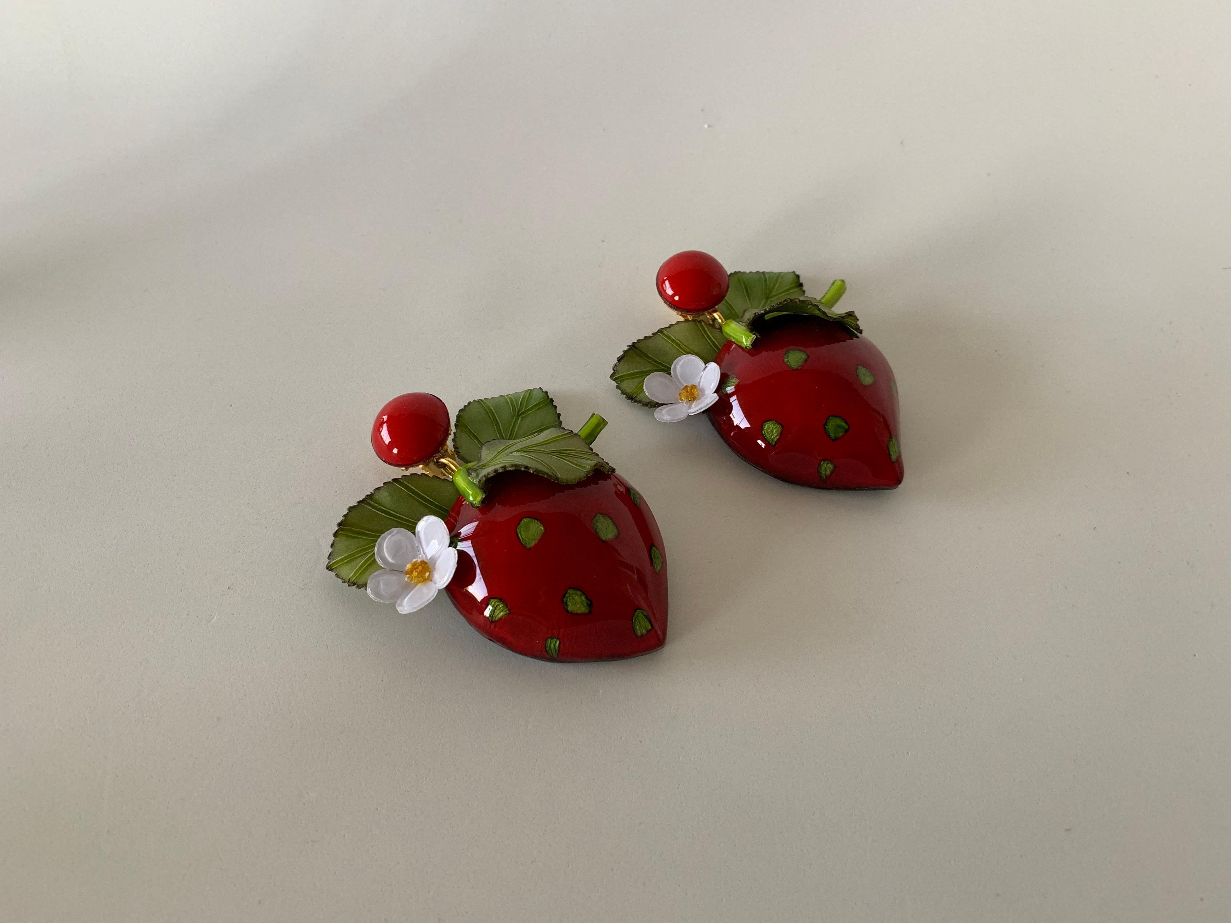 Oversized French Strawberry Statement Earrings  In New Condition In Palm Springs, CA