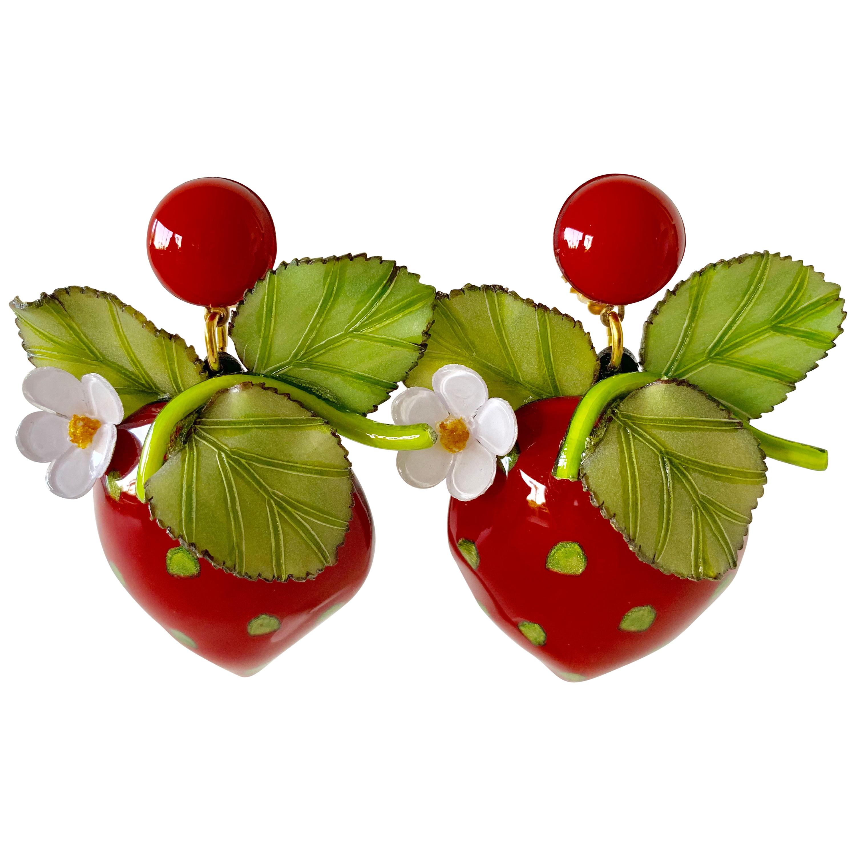 Oversized French Strawberry Statement Earrings 