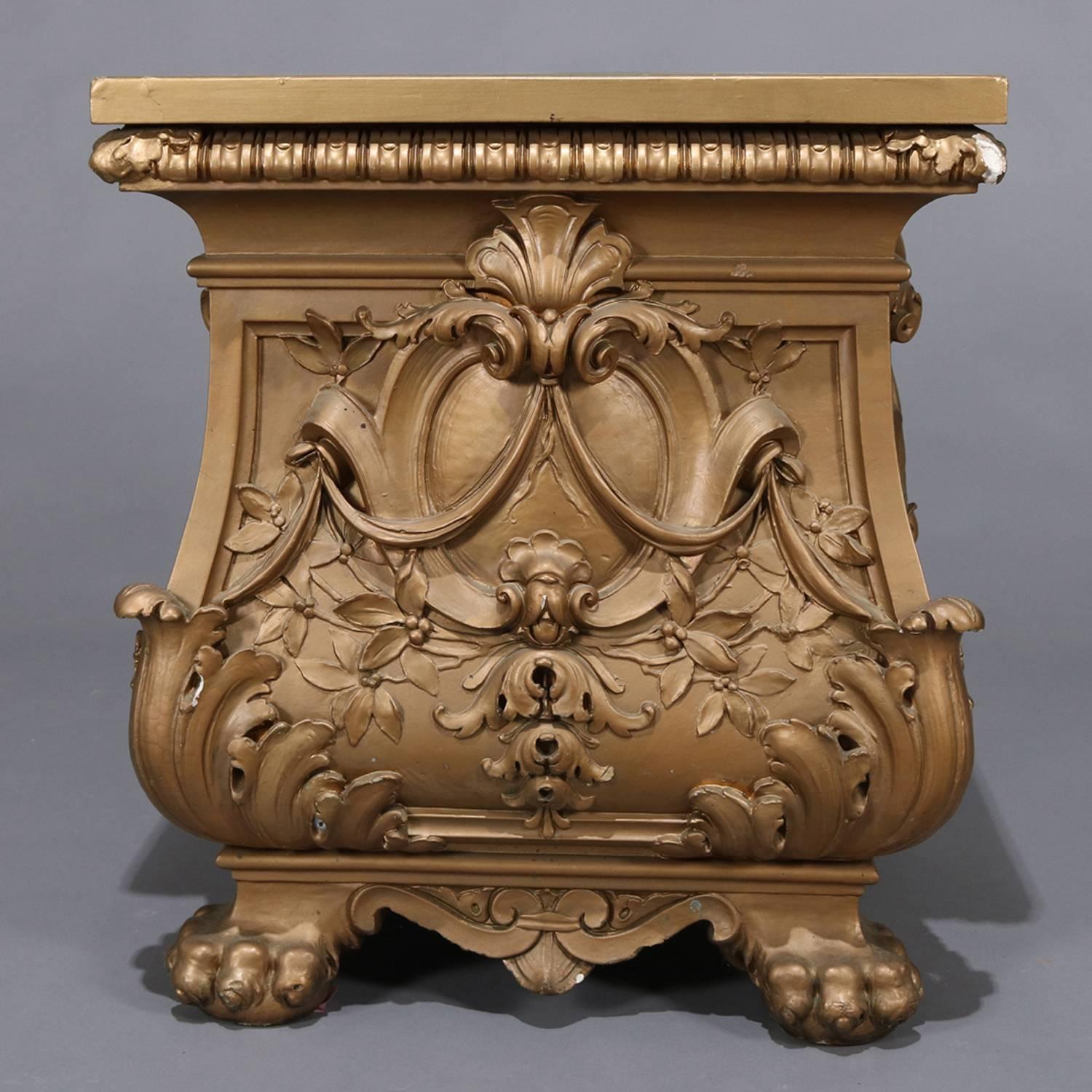 American Oversized French Style Gilt Statuary Bombe Pedestal End Tables by Deprato
