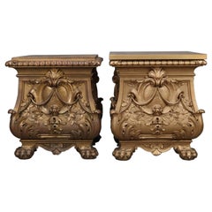 Oversized French Style Gilt Statuary Bombe Pedestal End Tables by Deprato