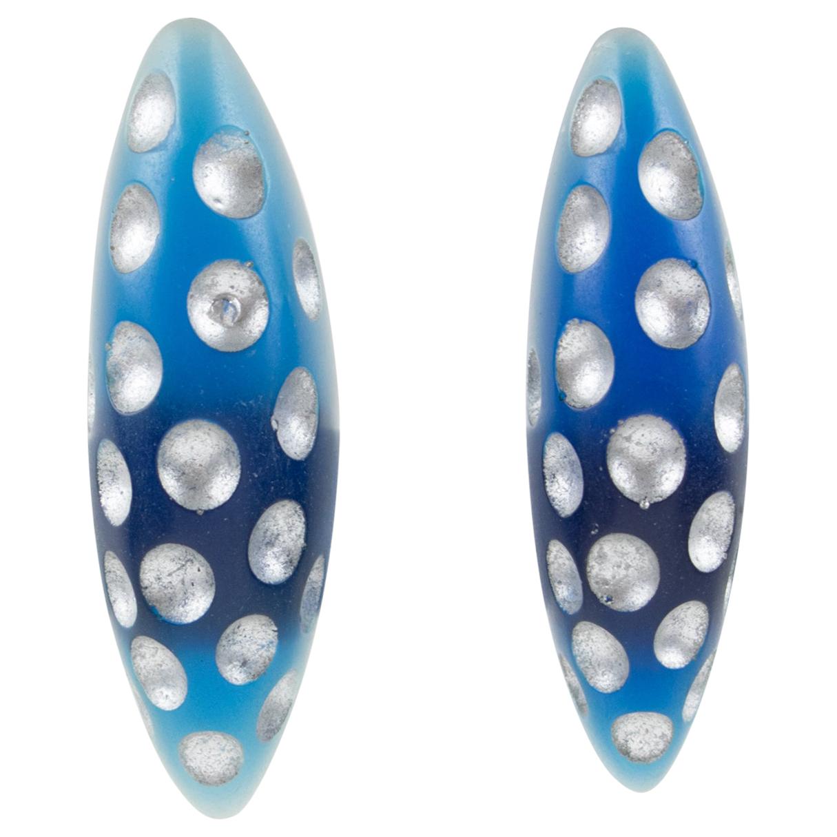 Oversized Frosted Blue Lucite Resin Clip Earrings