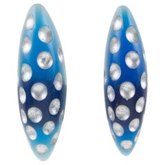 Oversized Frosted Blue Lucite Resin Clip Earrings