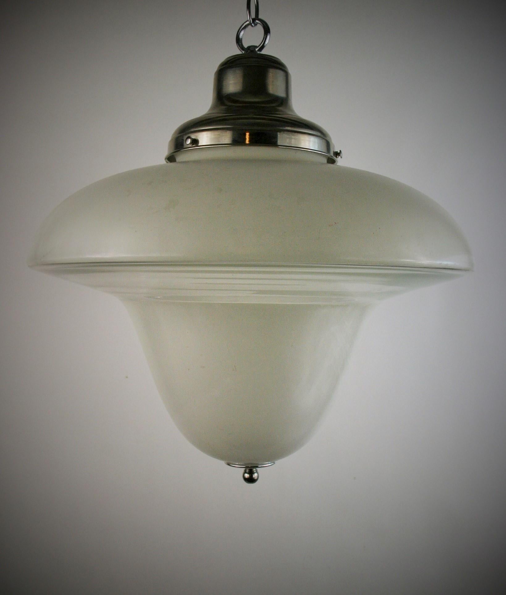 Antique Opaline and Clear Glass OversizedMushroom Shaped  Pendant, circa 1920s In Good Condition For Sale In Douglas Manor, NY