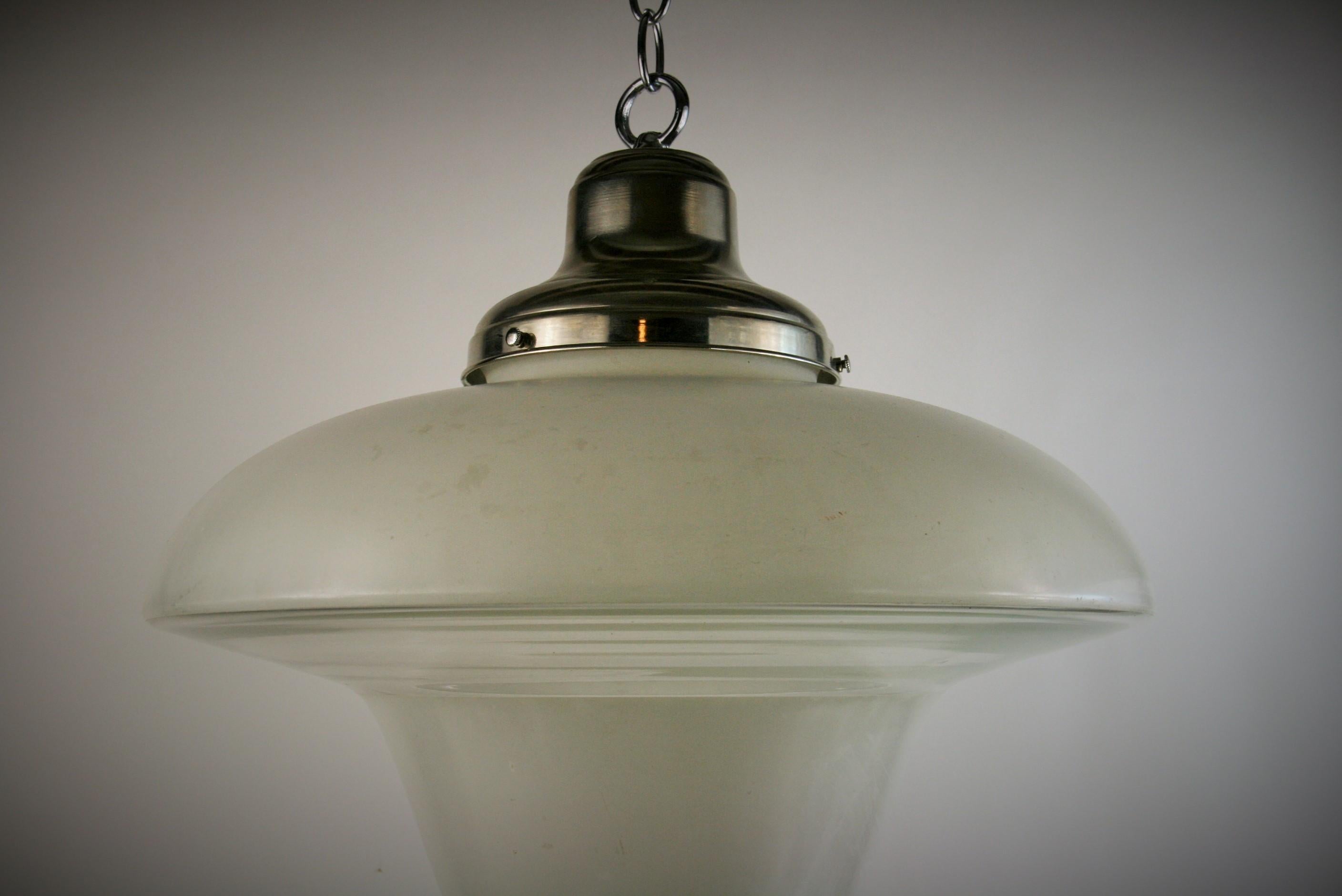 Antique Opaline and Clear Glass OversizedMushroom Shaped  Pendant, circa 1920s For Sale 1