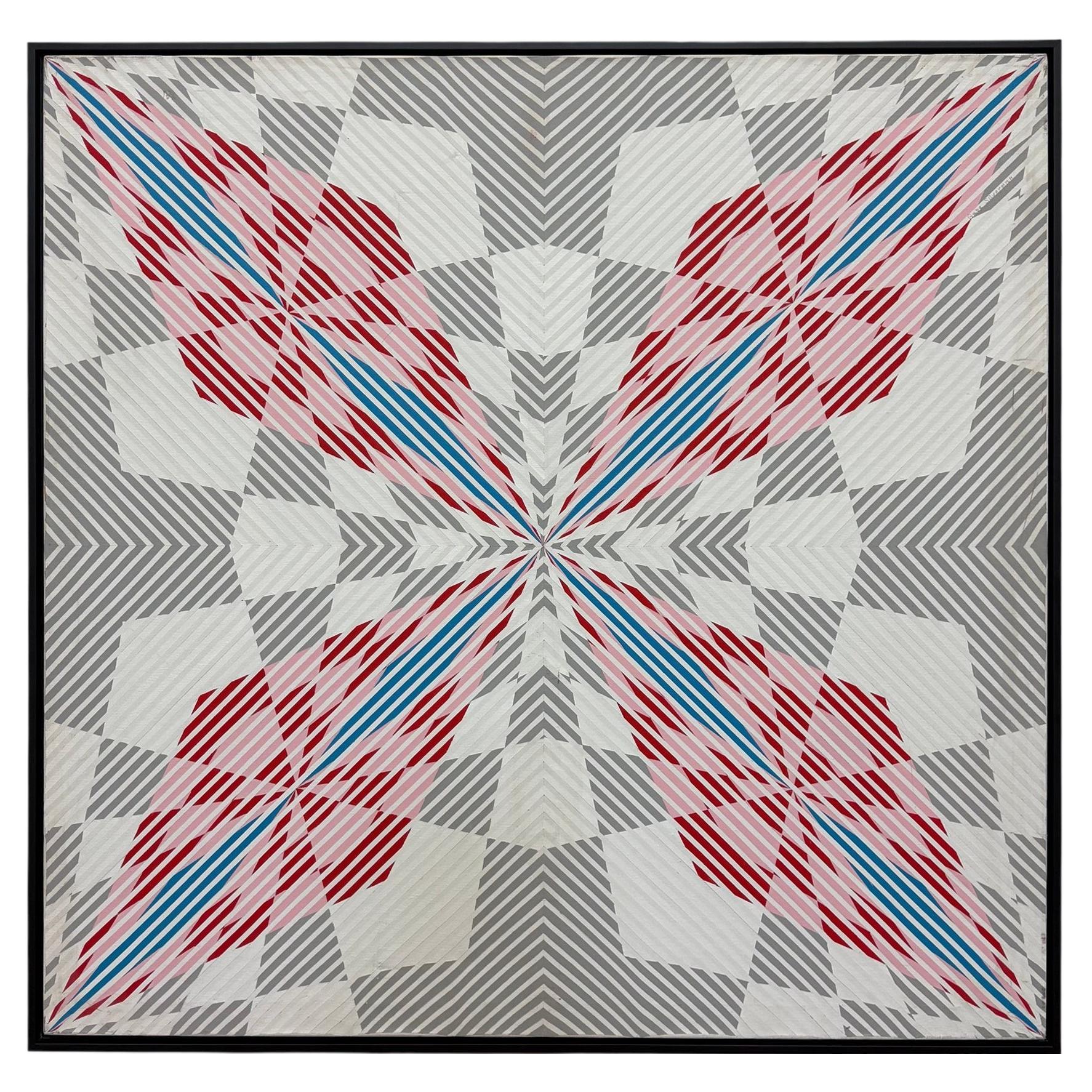 Oversized Gabe Silverman 1980s Abstract Op Art Painting, Newly Framed For Sale