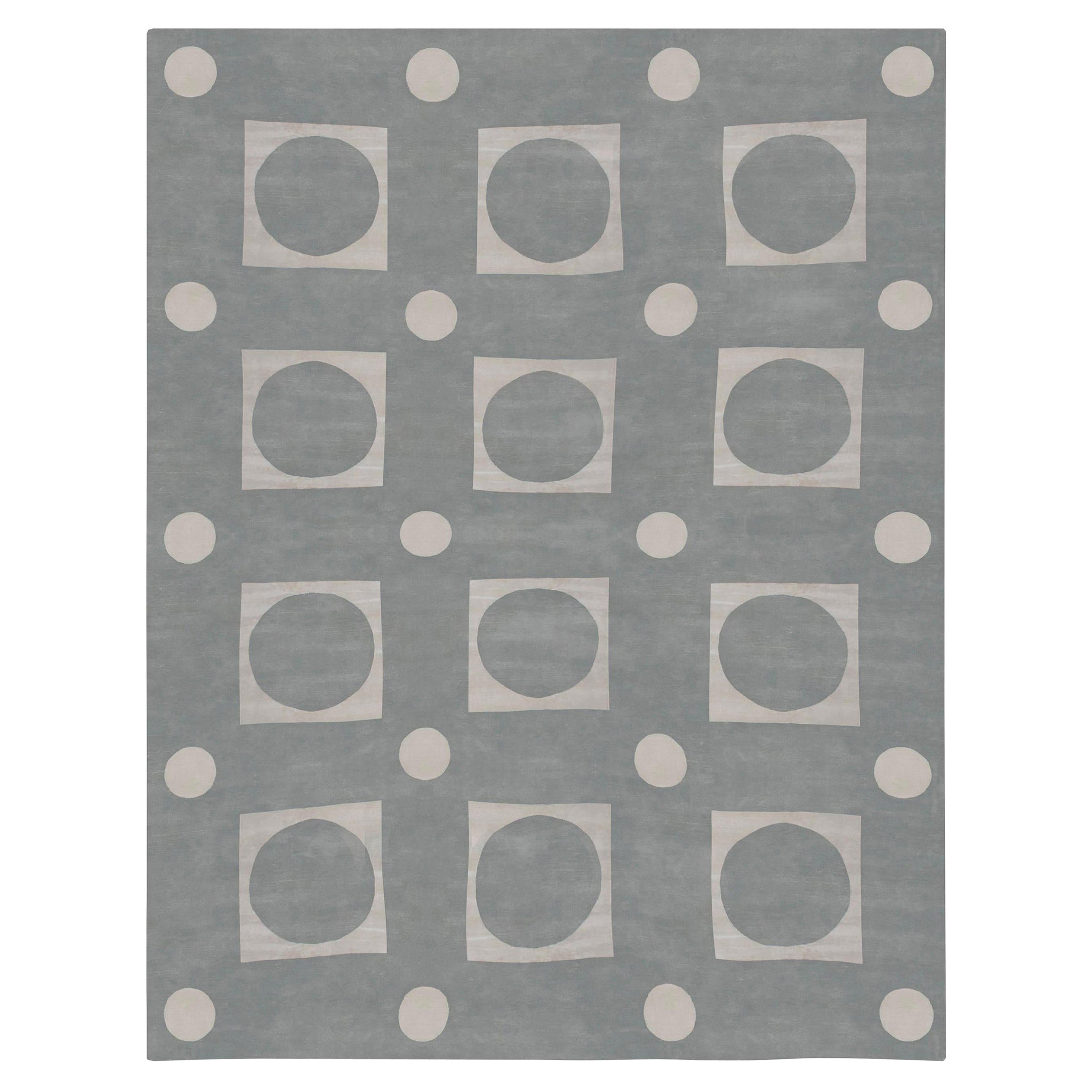 Oversized Geometric Grey and White Hand Knotted Silk Rug by Doris Leslie Blau For Sale