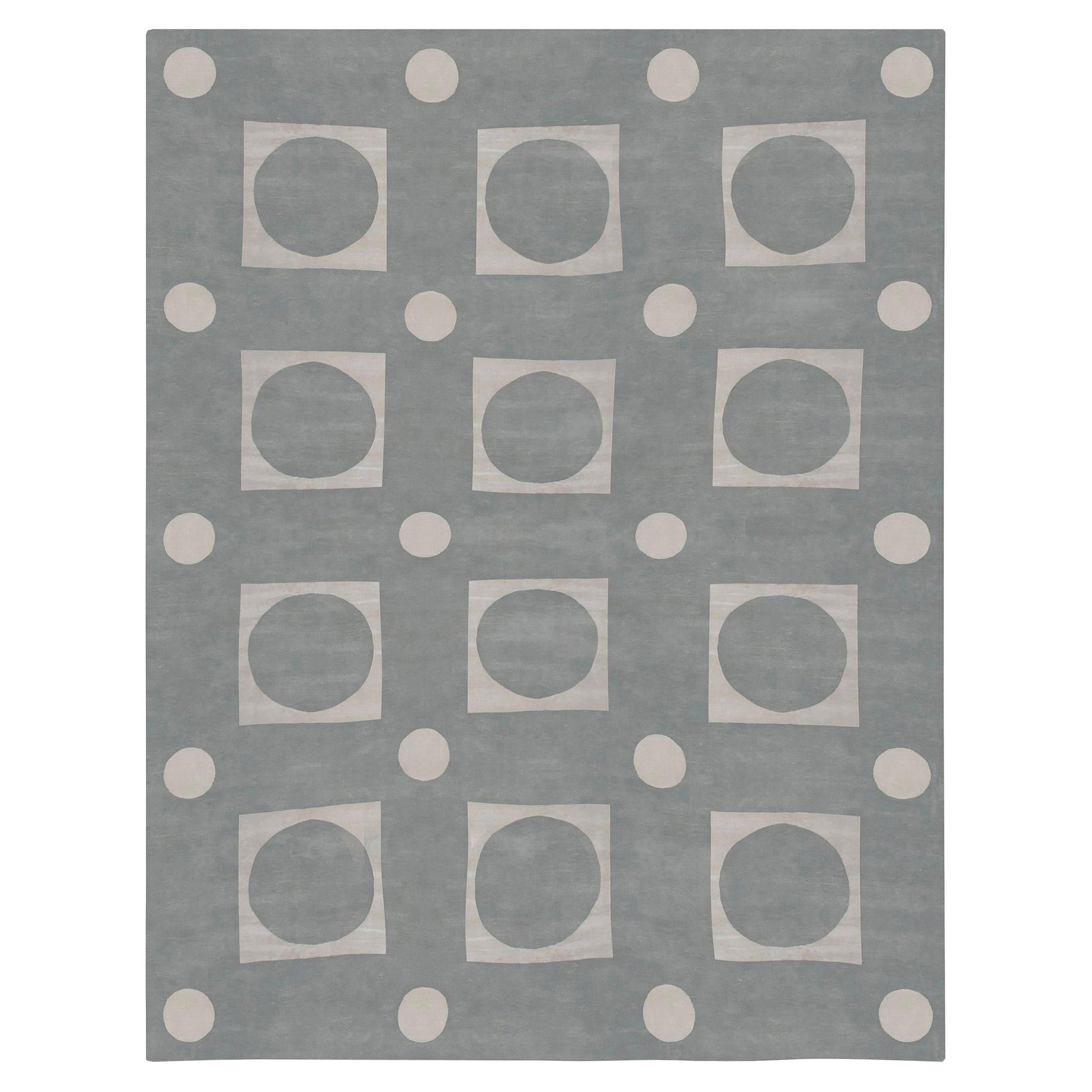 Tappeto geometrico oversize in seta annodata a mano in bianco e grigio di Doris White Rugs