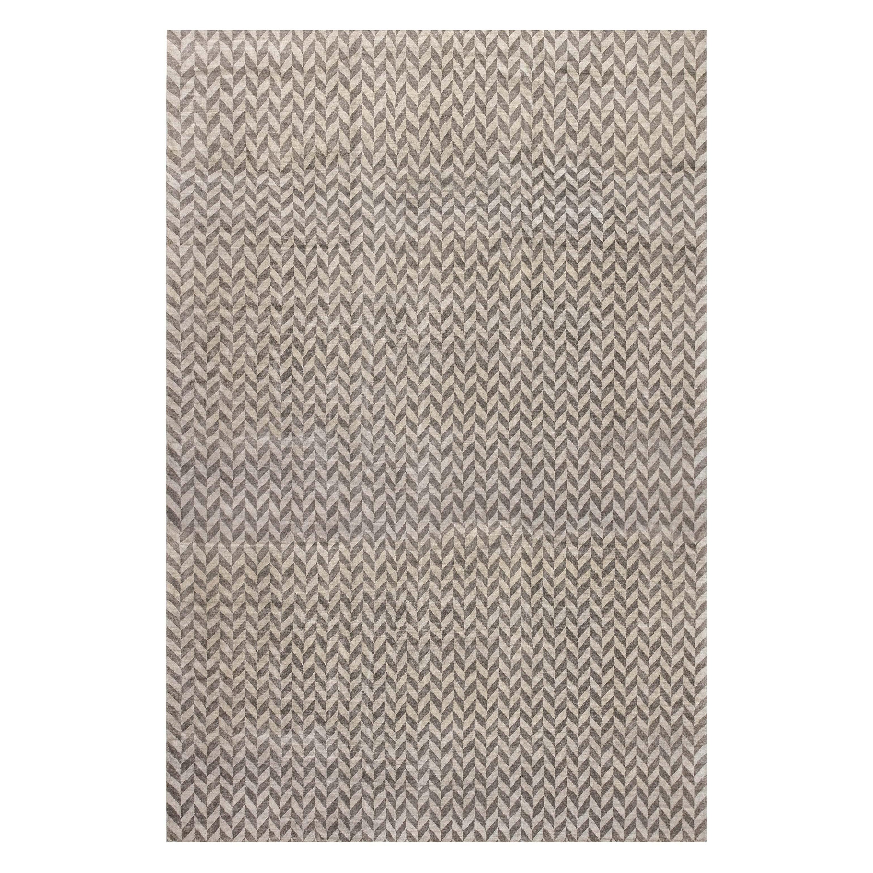 Tappeto Terra Geometrico Oversize in Lana Naturale di Doris Leslie Blau in vendita