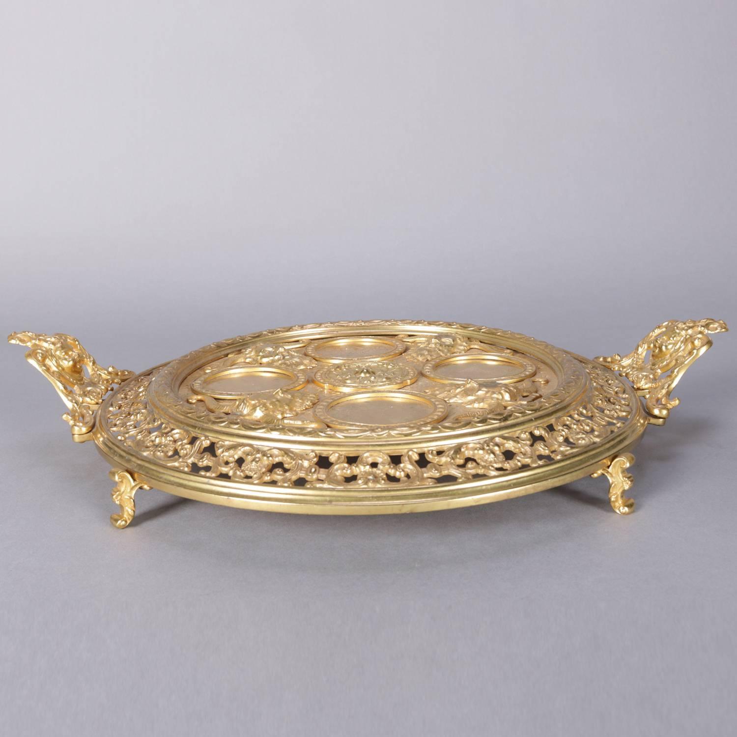Oversized Gilt Bronze French Baroque Style Satyr Goblet Serving Tray In Good Condition In Big Flats, NY