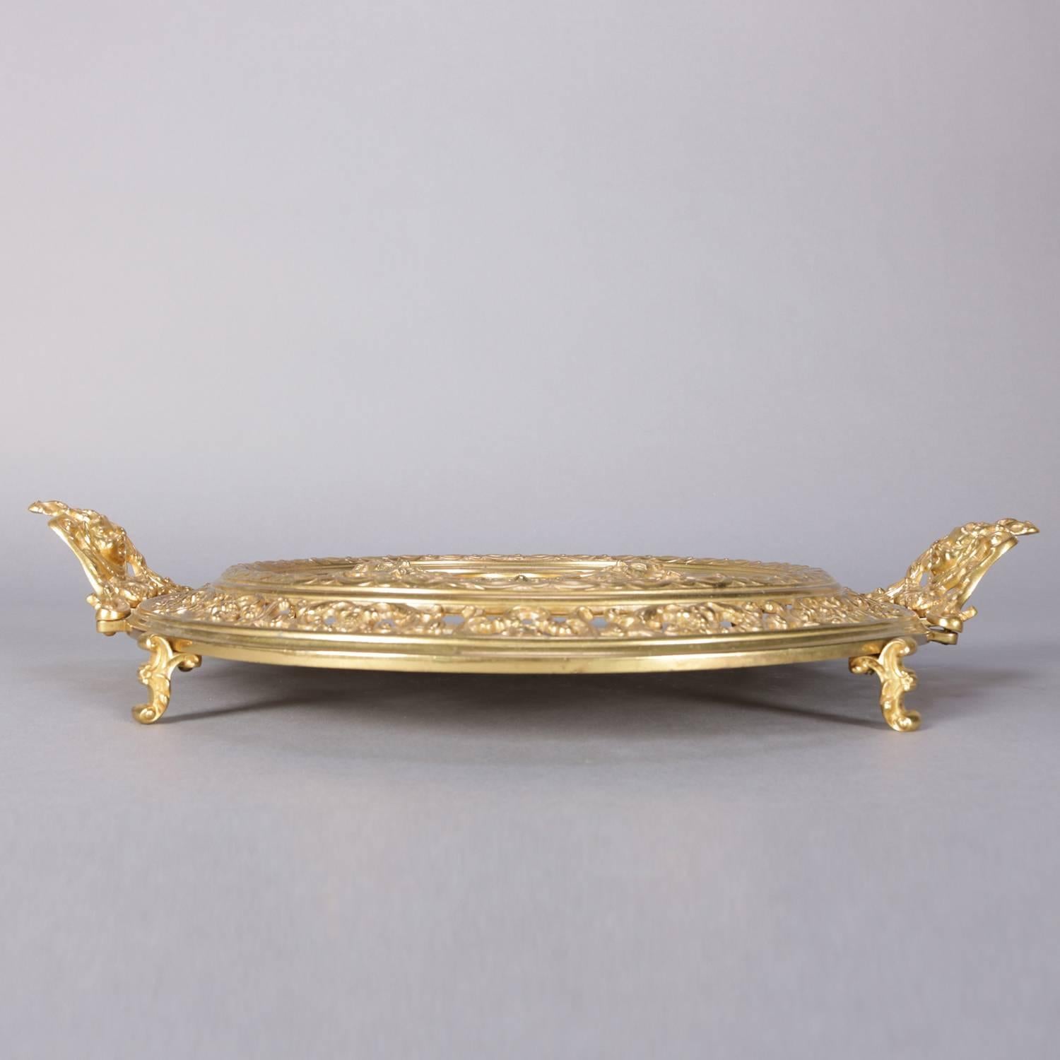 Oversized Gilt Bronze French Baroque Style Satyr Goblet Serving Tray 1