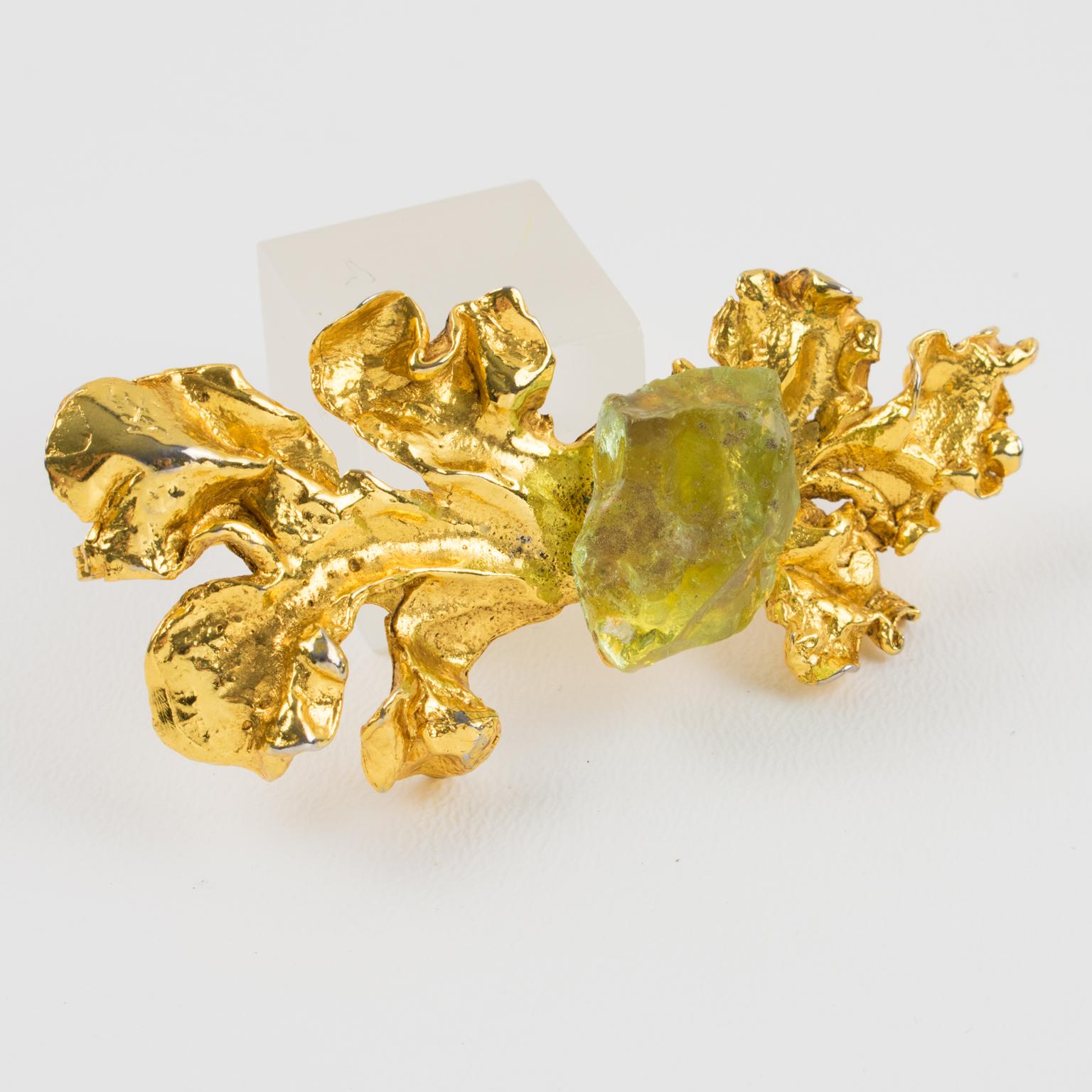  Broche surdimensionnée en métal doré et résine verte Antigona Paris Pour femmes 