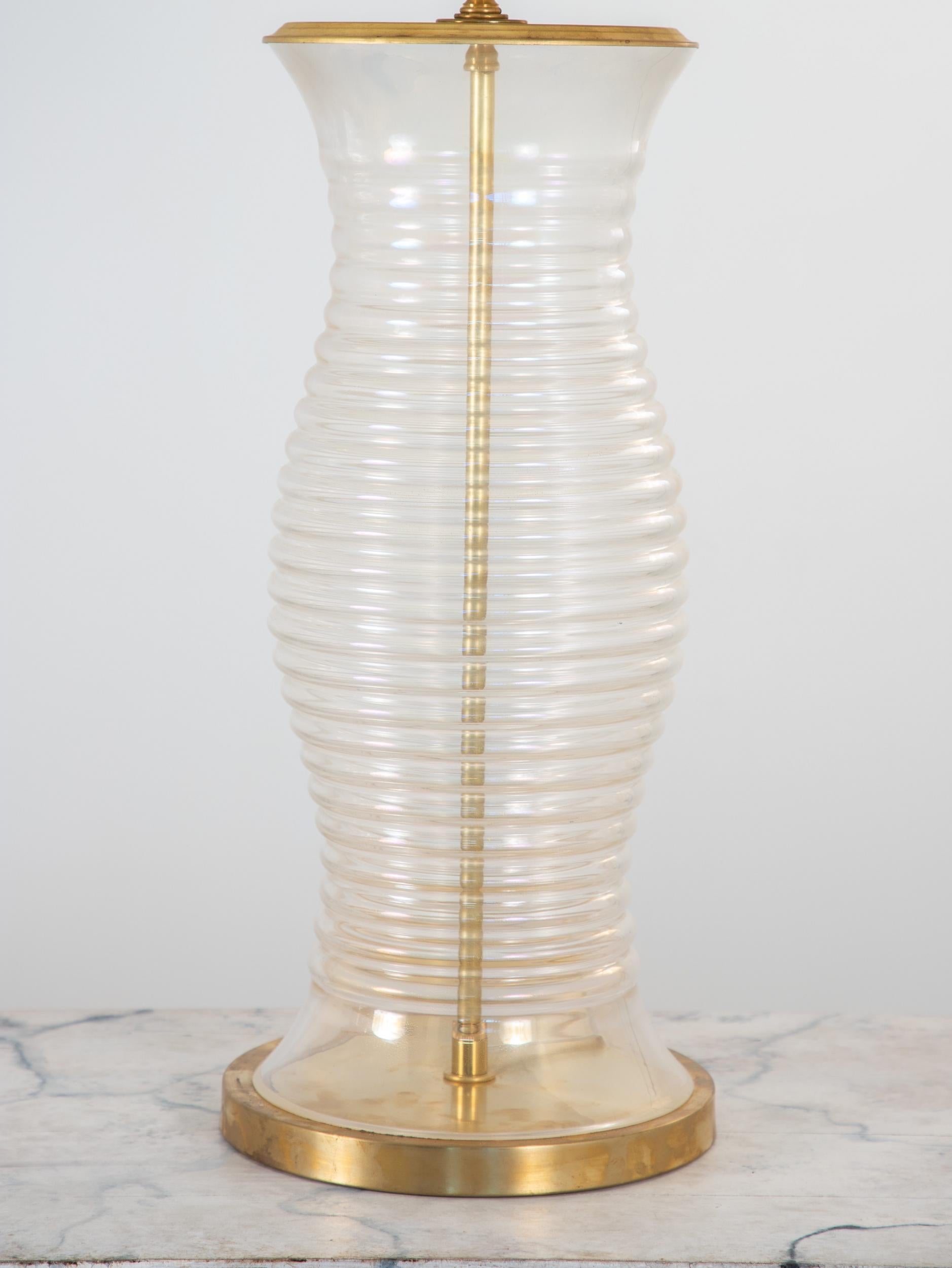 Italian Oversized Glass & Brass Table Lamp For Sale