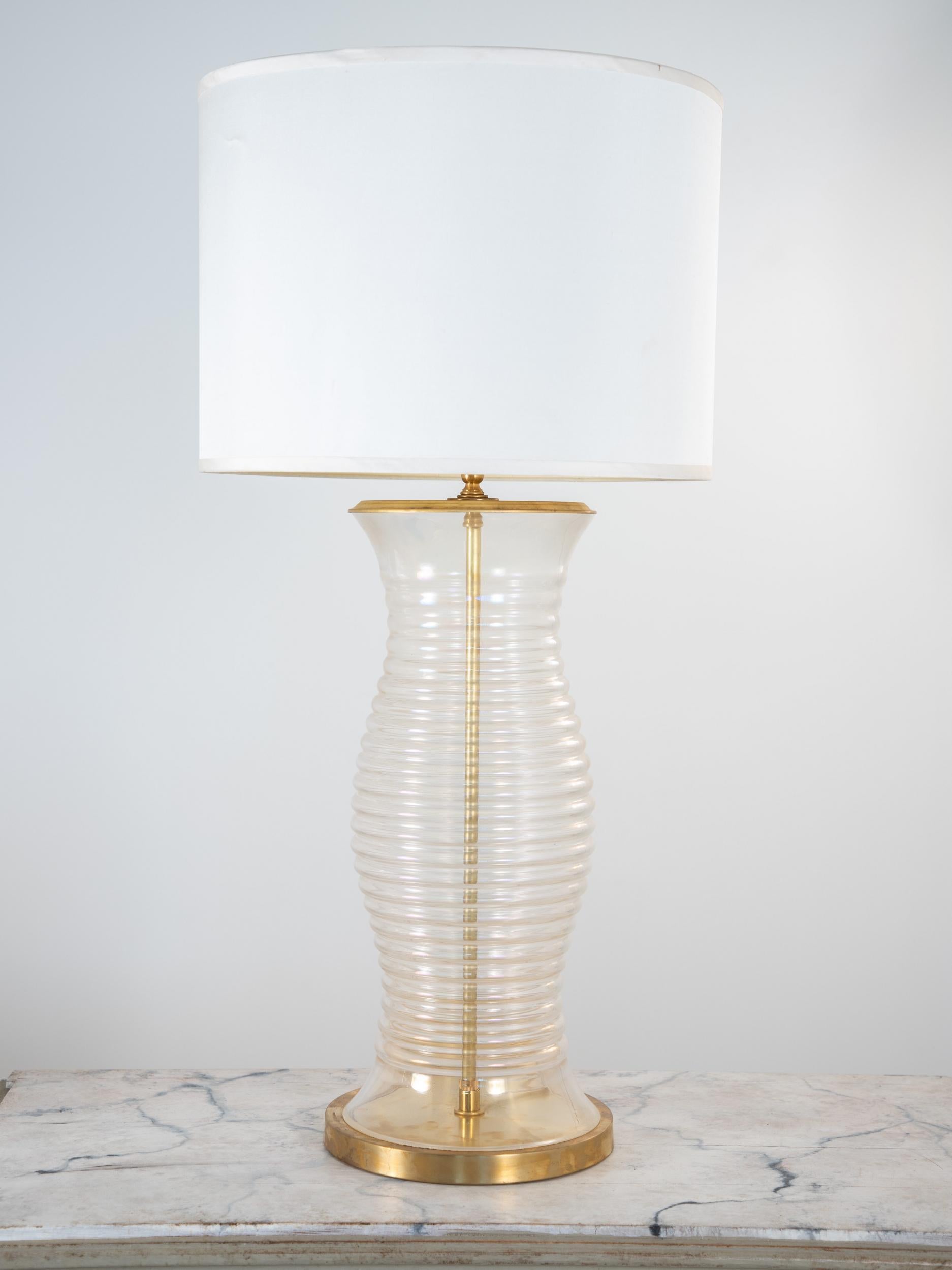 Contemporary Oversized Glass & Brass Table Lamp For Sale