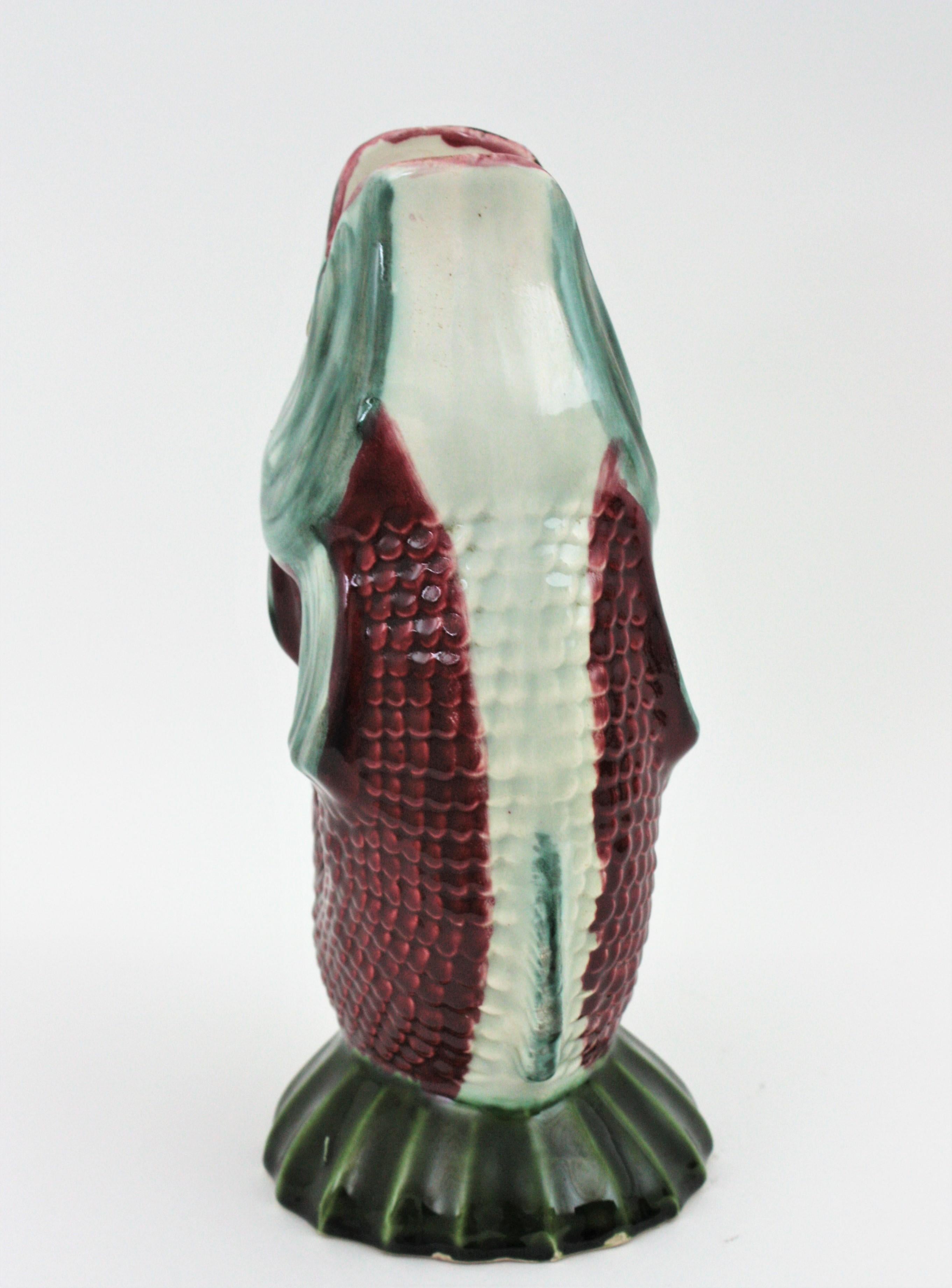 Oversized Glazed Ceramic Gurgle Fish Jug Tall Pitcher, 1930s 2