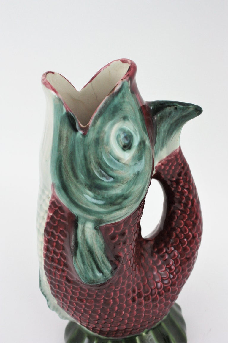 Oversized Glazed Ceramic Gurgle Fish Jug Tall Pitcher, 1930s at 1stDibs