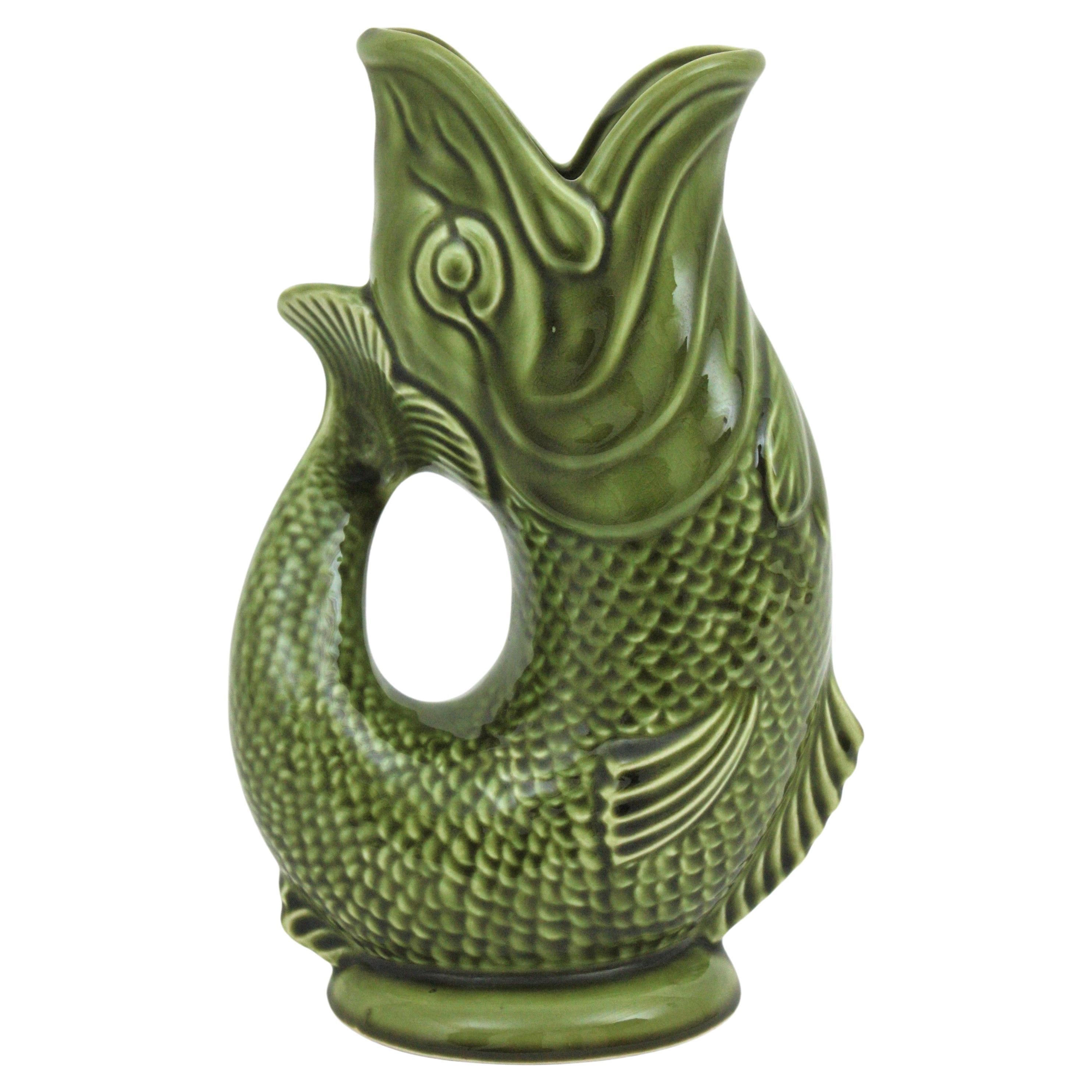Jarra alta de cerámica esmaltada Gurgle Fish, años 50