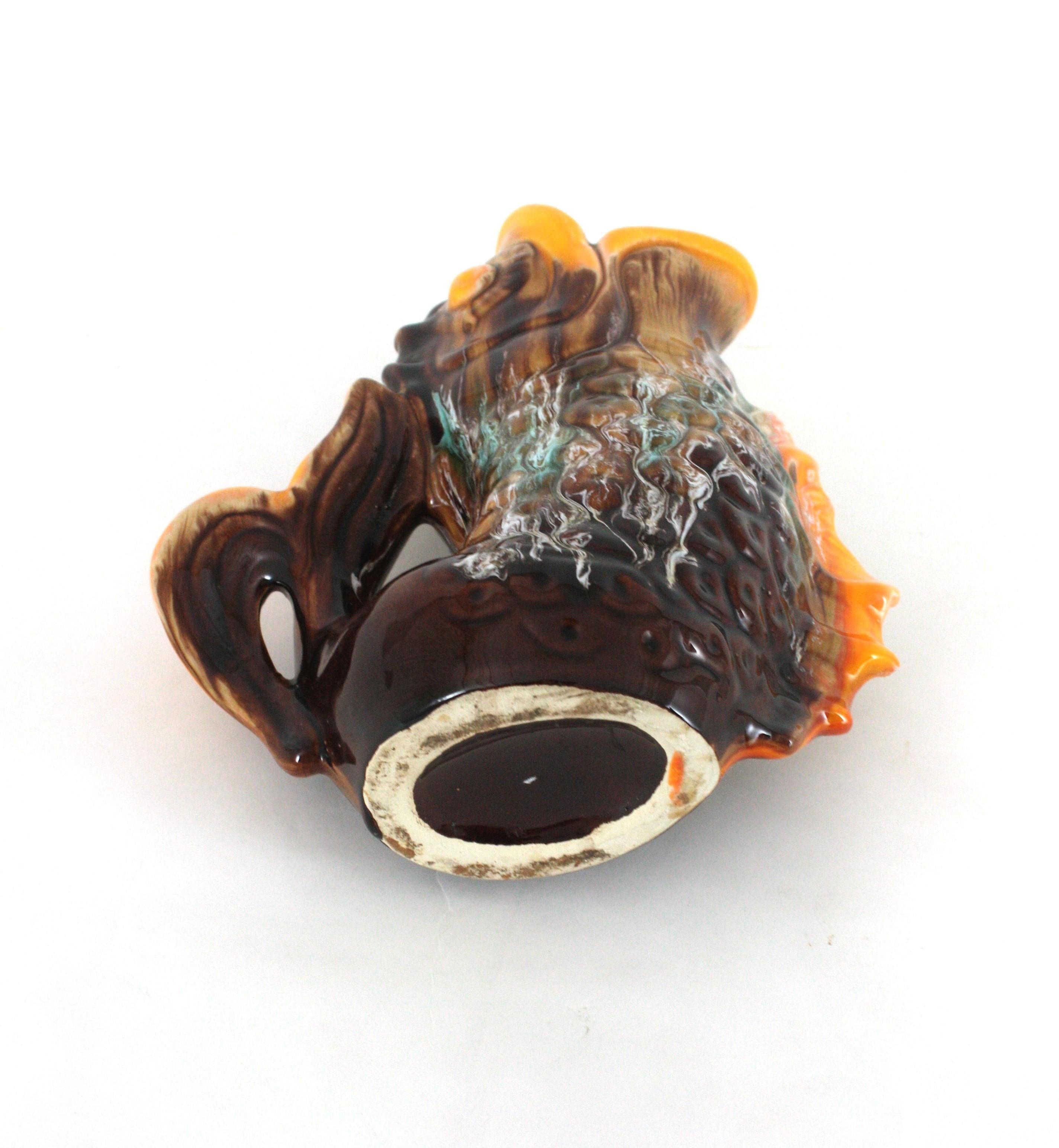 Oversized Glazed Ceramic Gurgle Fish Jug Vase Tall Pitcher, France 1950 For Sale 7