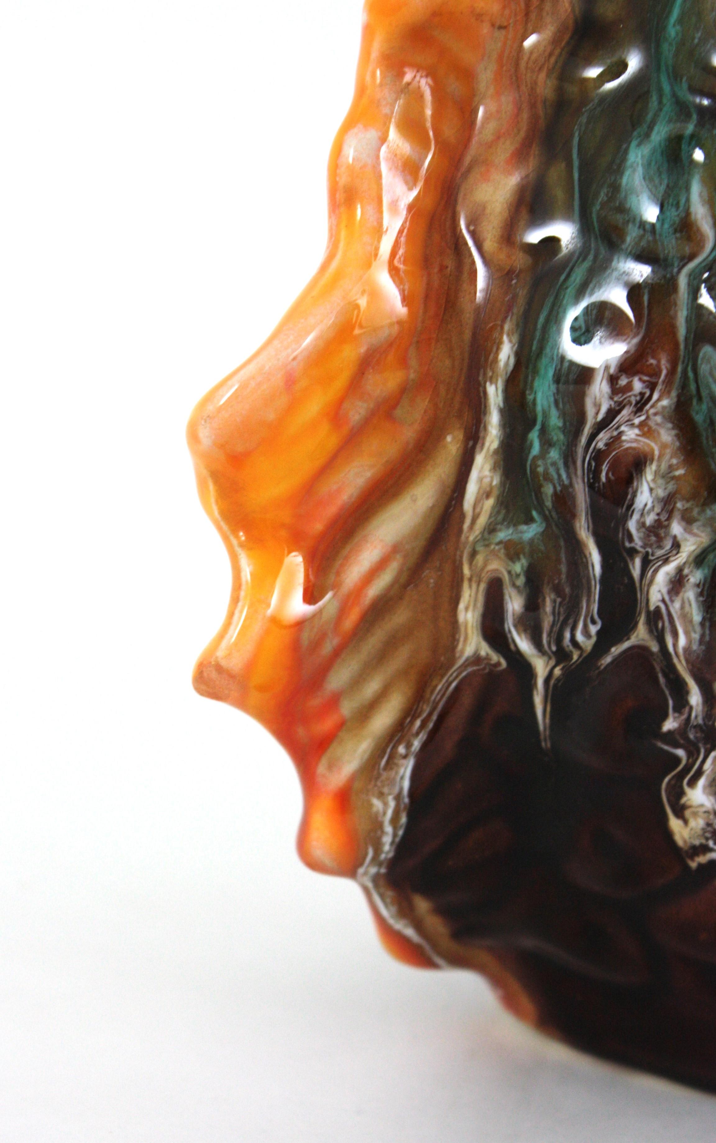 Oversized Glazed Ceramic Gurgle Fish Jug Vase Tall Pitcher, France 1950 For Sale 3