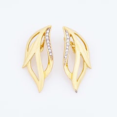 Oversized Gold Abstract Climber Earrings With Rhinestones By Monet, 1980s