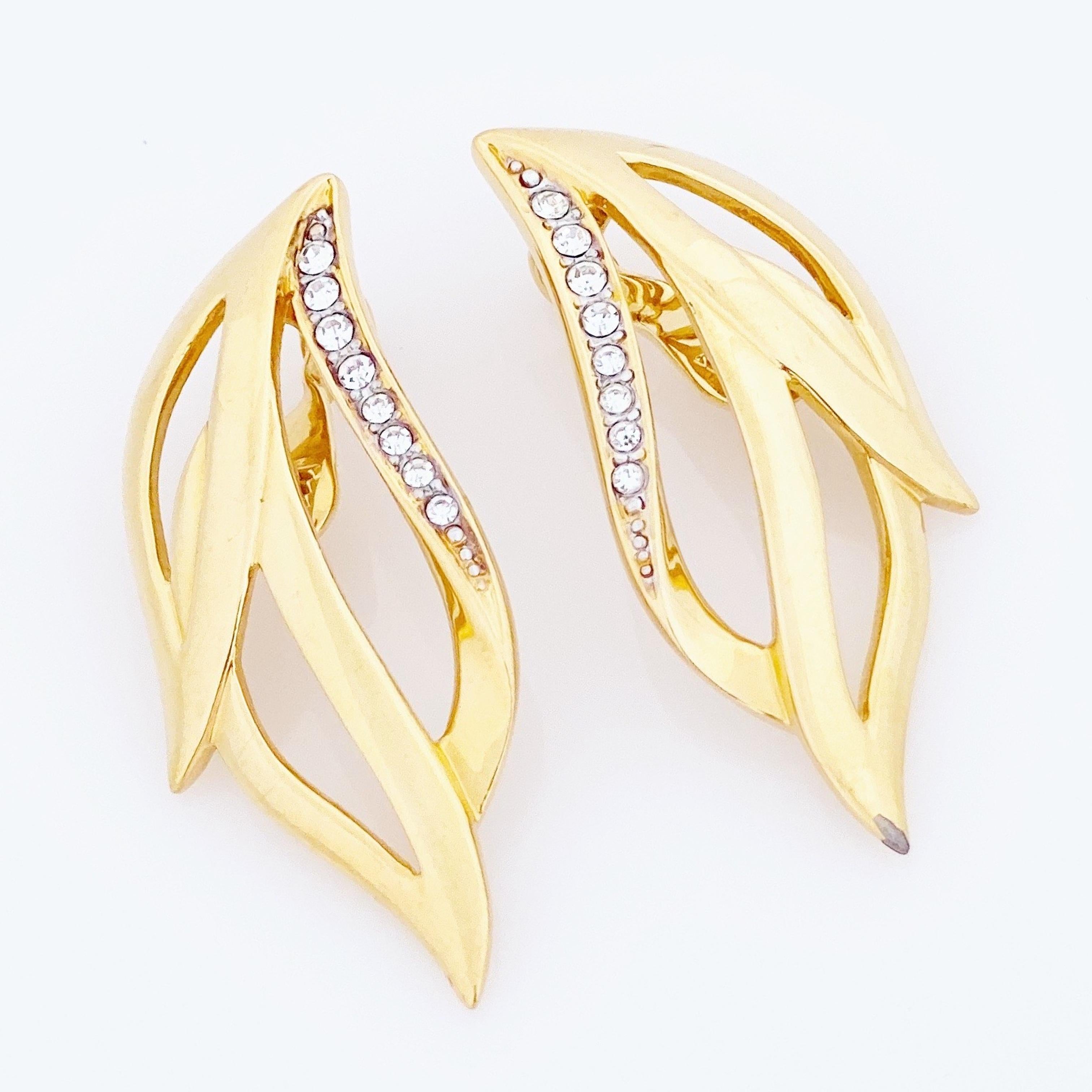 Modern Oversized Gold Abstract Climber Earrings With Rhinestones By Monet, 1980s For Sale