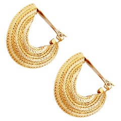 Vintage Oversized Gold Half Hoop Earrings With Braid Texture By Les Bernard, 1980s