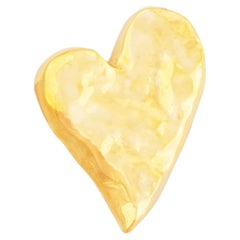 Oversized Gold Heart Brooch With Crinkle Texture By Ciner, 1980s