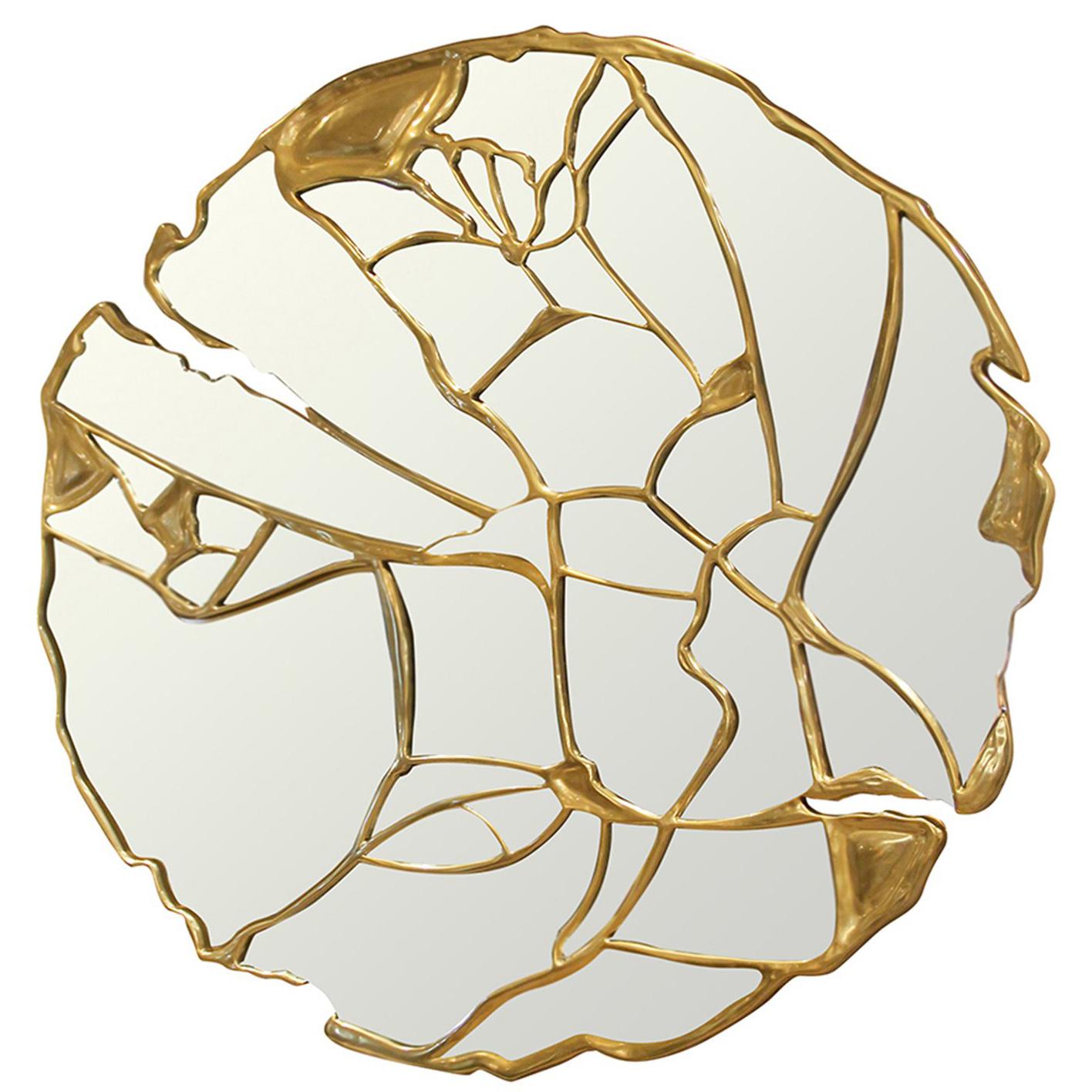 Überdimensionaler Goldspiegel aus massivem Mahagoniholz
