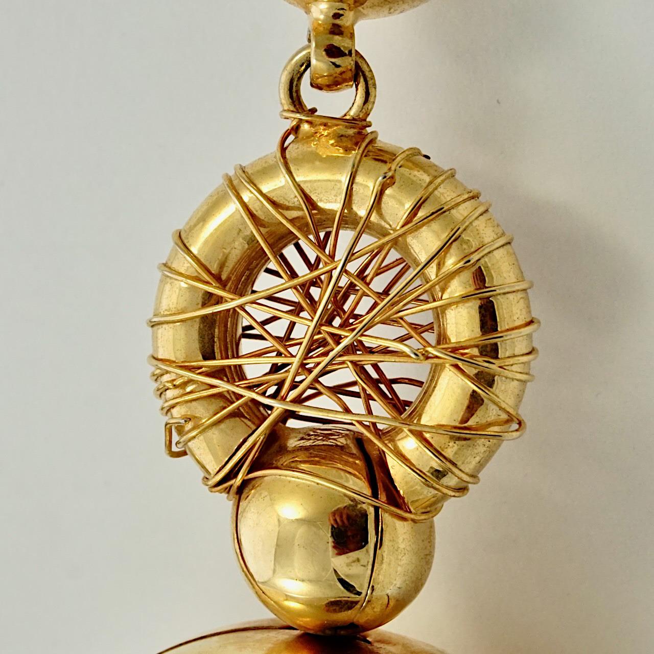 Oversized Gold Tone Large Ball Drop Clip On Statement Earrings 1970s