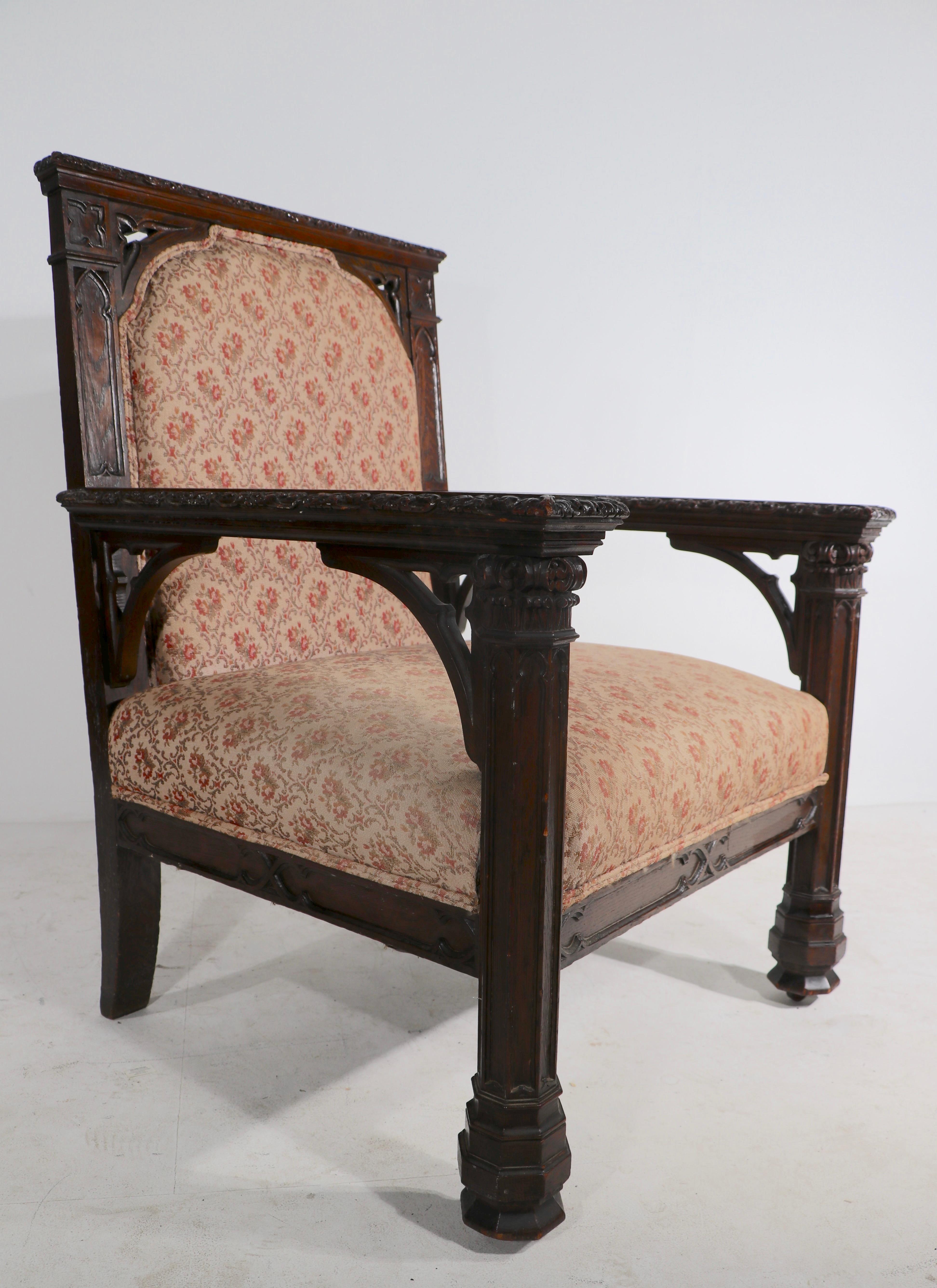 Upholstery Oversized Gothic Revival Throne Armchair For Sale