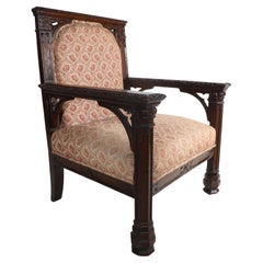 Antique Oversized Gothic Revival Throne Armchair