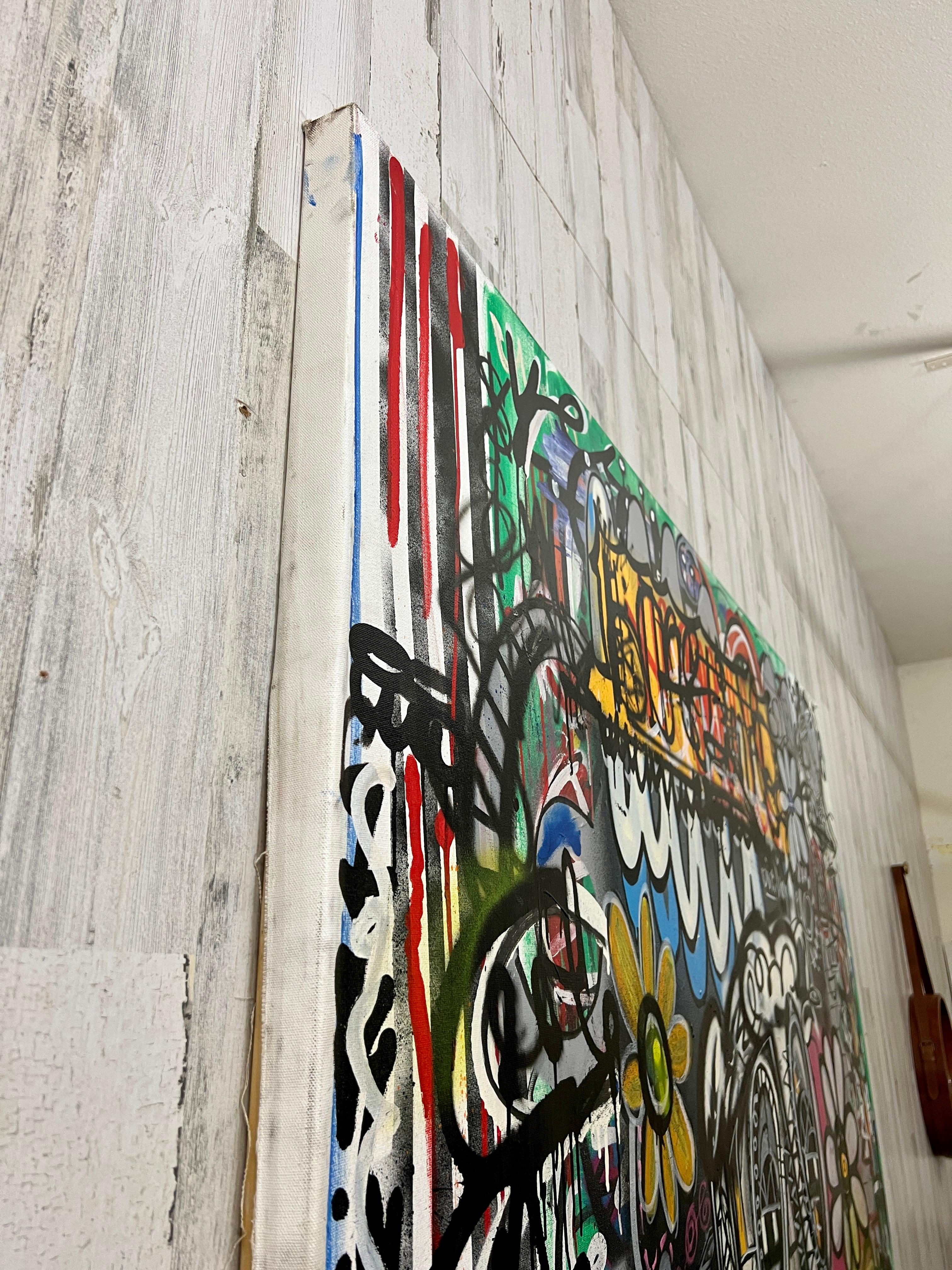 Übergroße Graffiti-Kunst auf Leinwand „Flower Pot“ von Dylan im Angebot 6