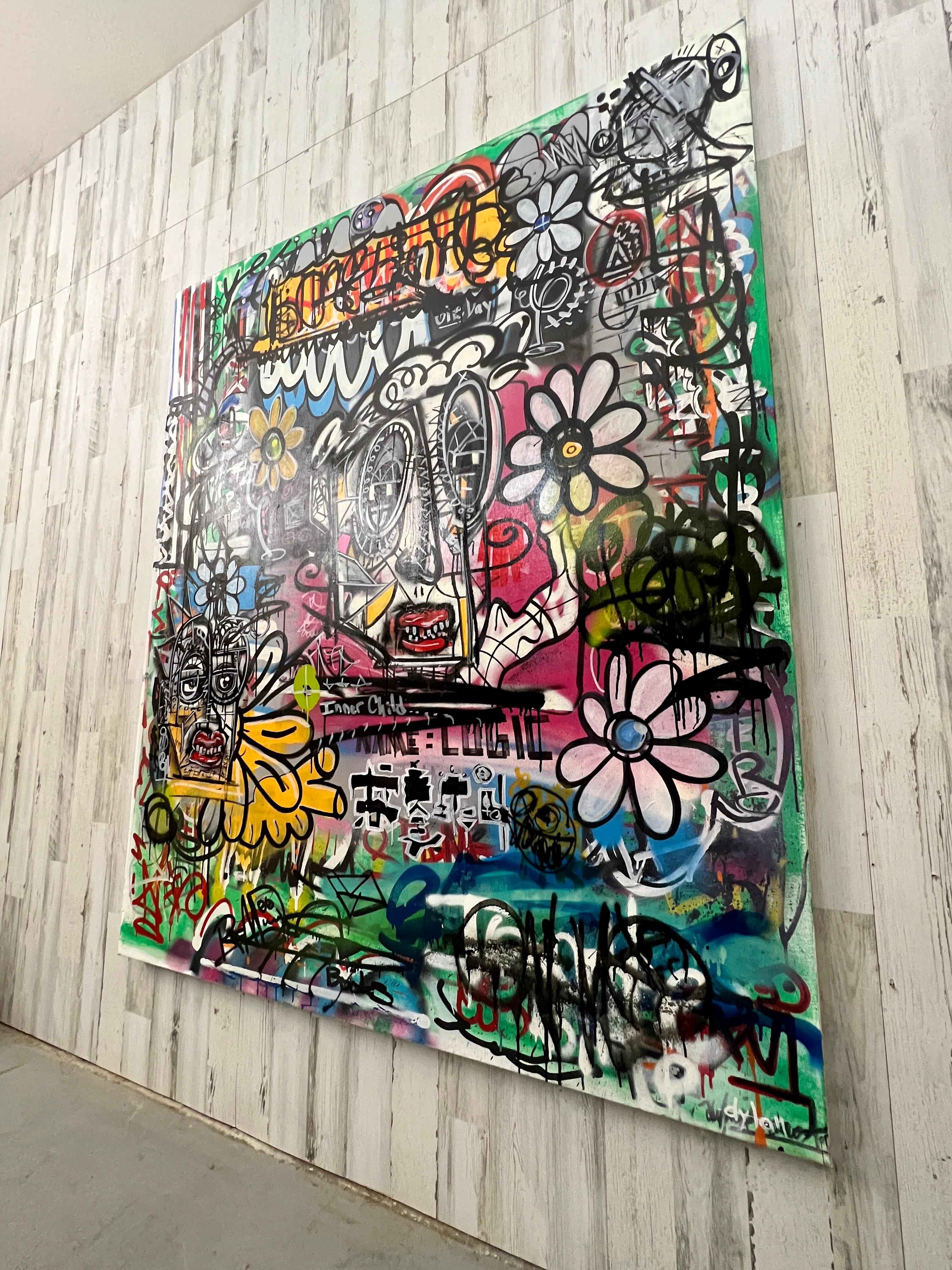 Übergroße Graffiti-Kunst auf Leinwand „Flower Pot“ von Dylan im Angebot 8