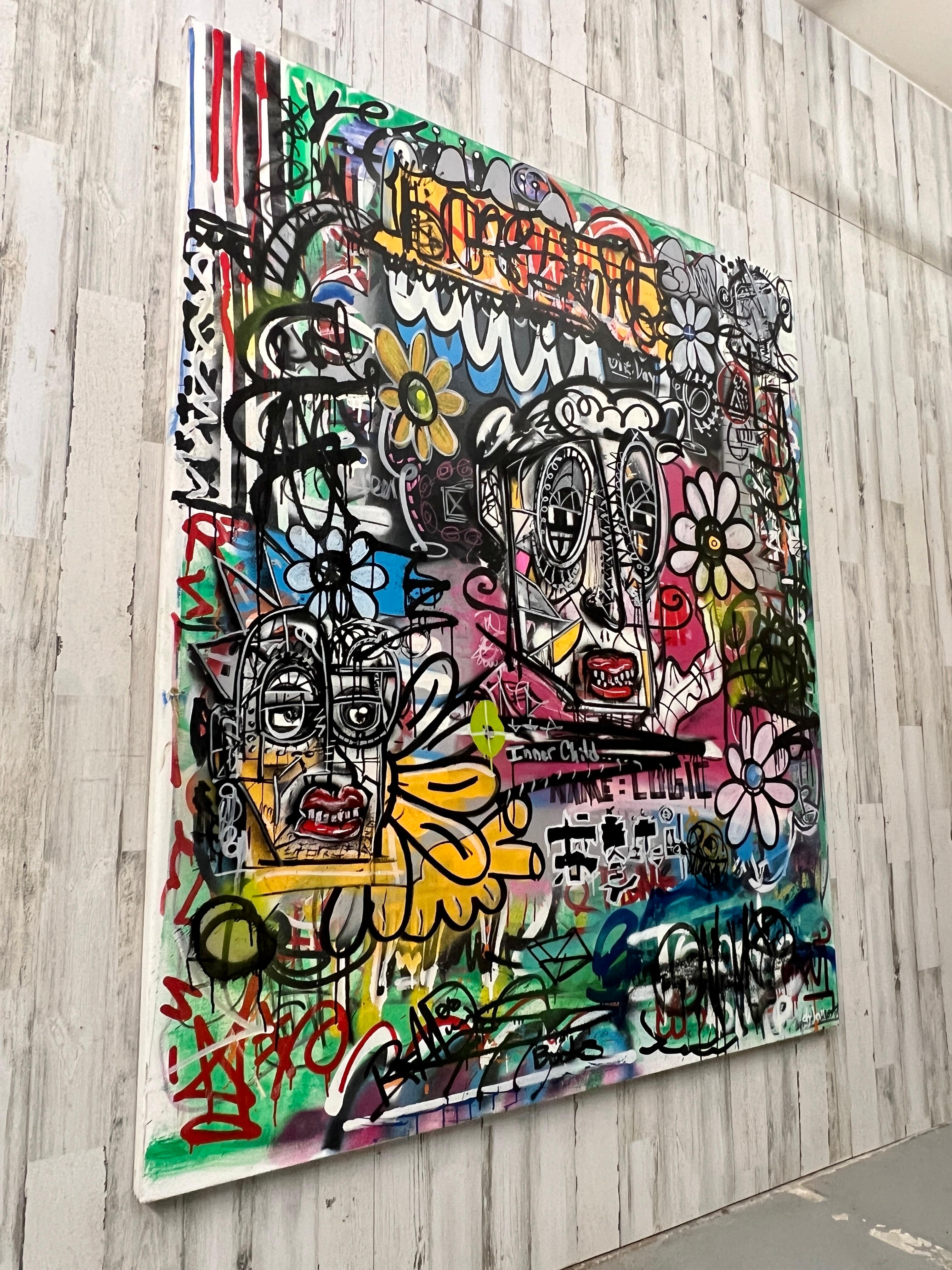 Arte de graffiti sobre lienzo de gran tamaño 