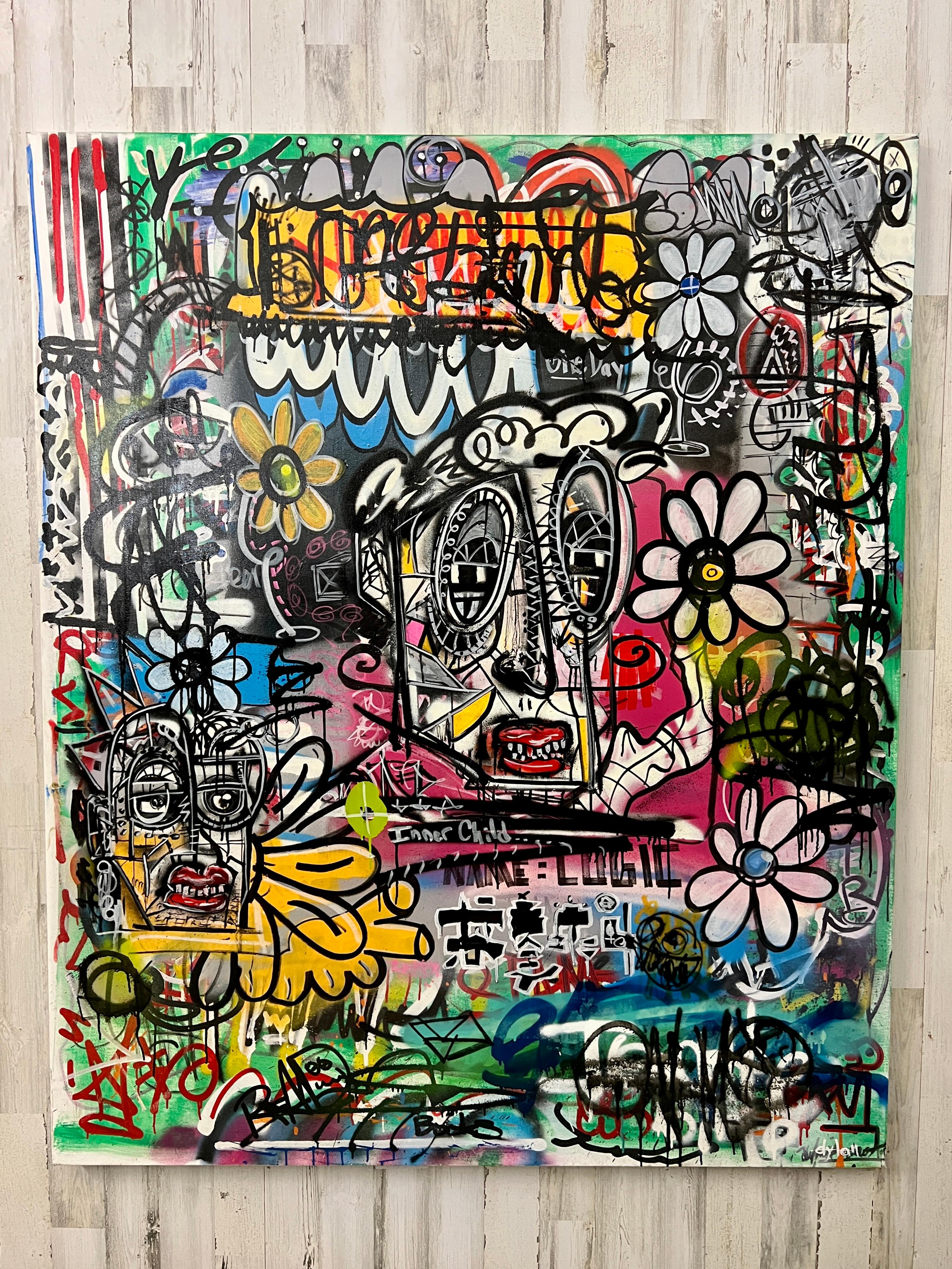 Übergroße Graffiti-Kunst auf Leinwand „Flower Pot“ von Dylan im Zustand „Hervorragend“ im Angebot in Denton, TX