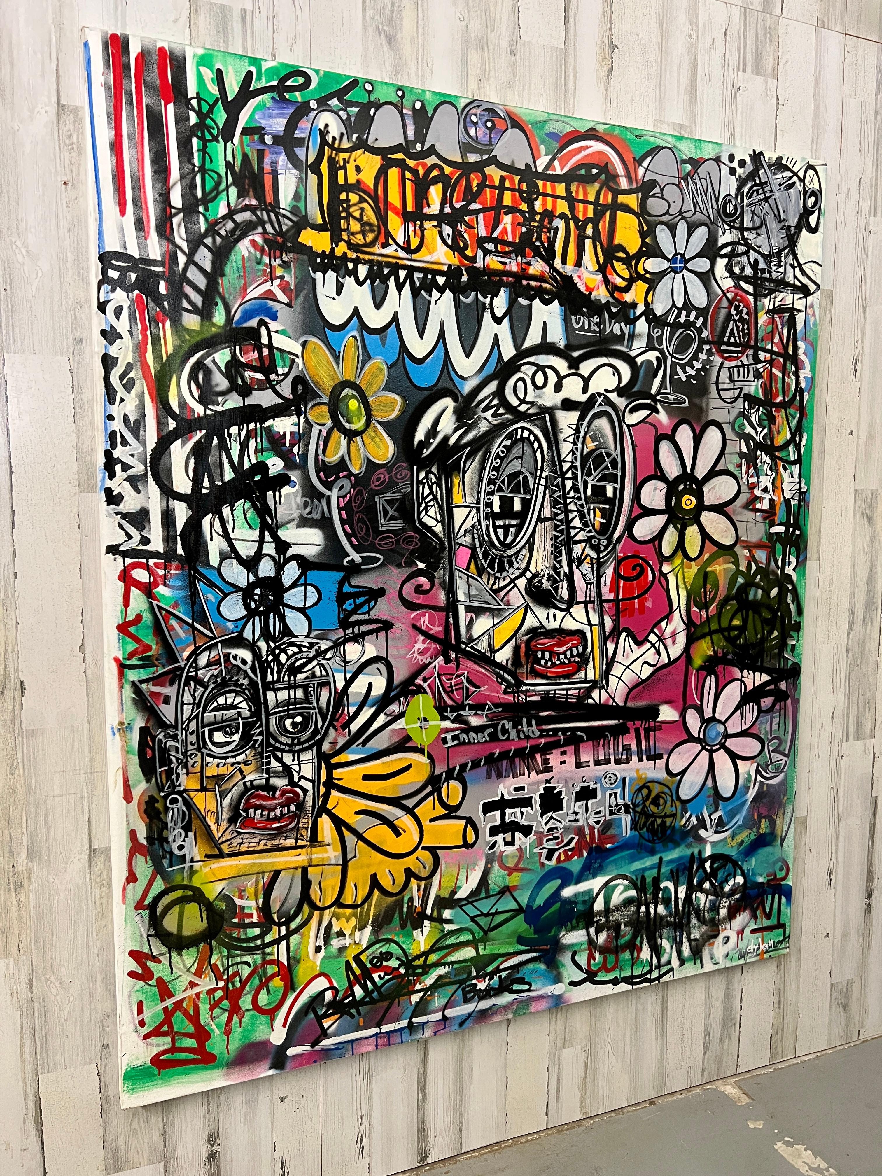 Übergroße Graffiti-Kunst auf Leinwand „Flower Pot“ von Dylan (Farbe) im Angebot